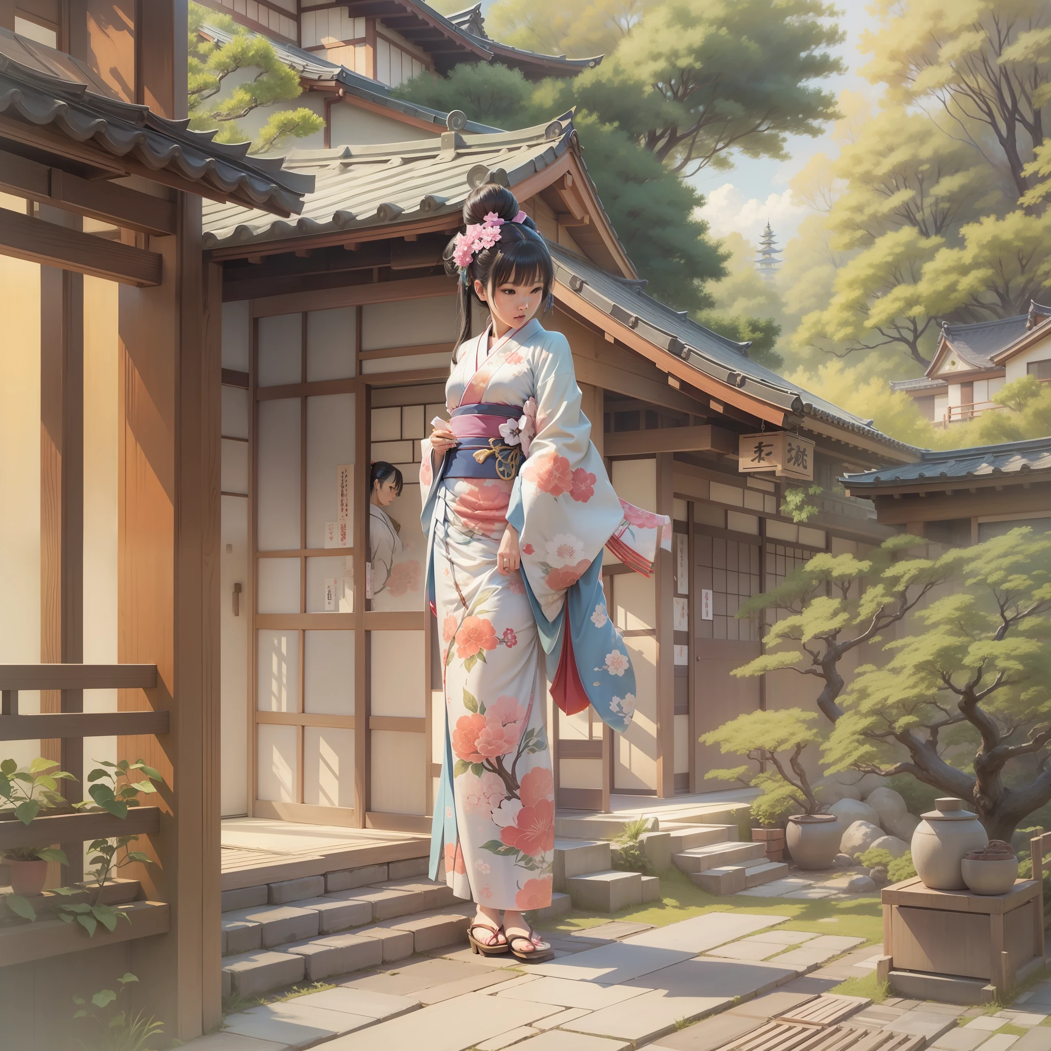 On the porch of a Japan house,cool off,Dressed in kimono,angelicales,female pervert,