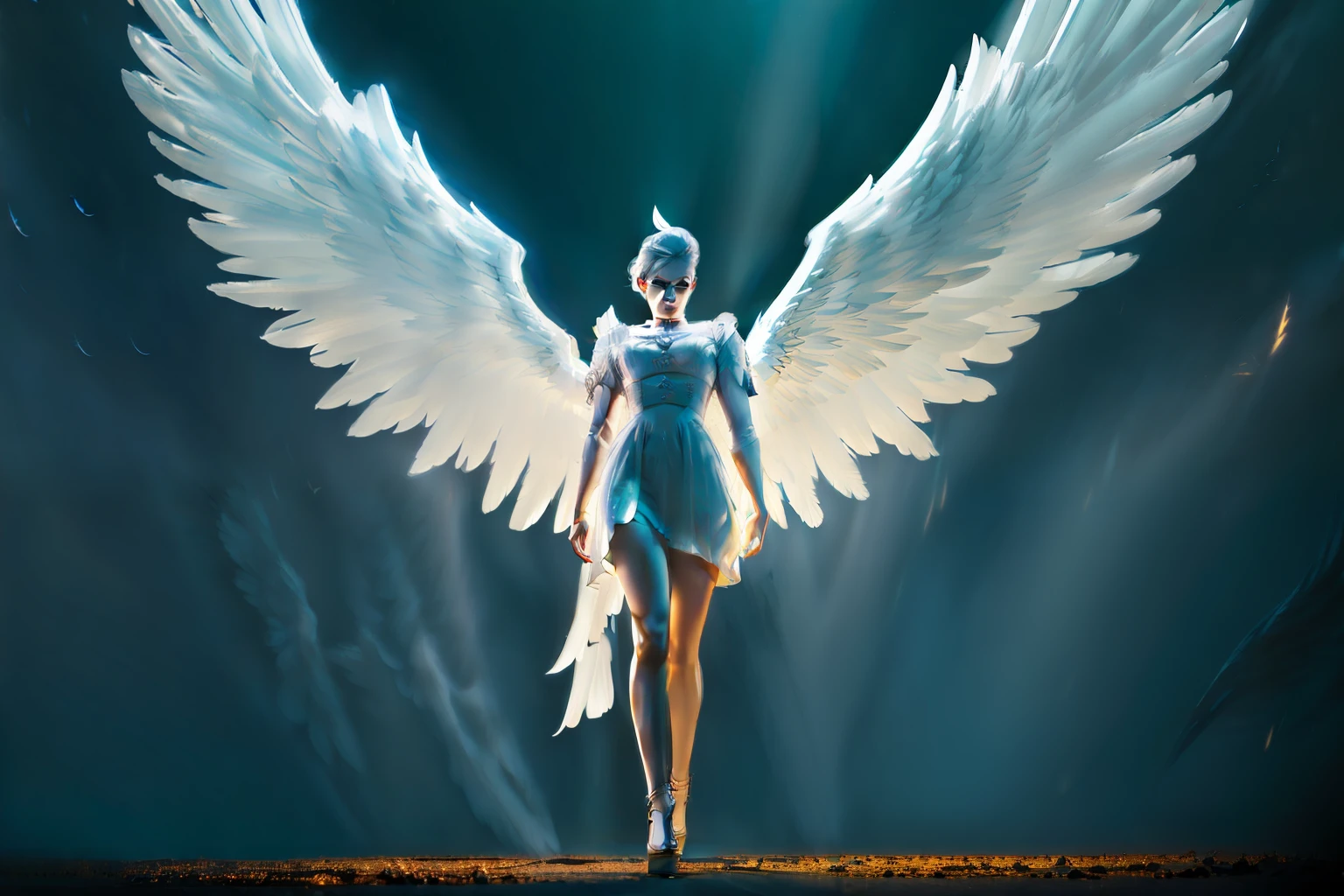 (((fullbody))) ANGELIC DELIGHT, BORN OF LIGHT, WINGED ANGELS, HEAVEN SENT, masterpiece, highly detailed, photorealistic, high resolution, spectral form, cinematic noir lighting, surreal photorealism, strong detailing