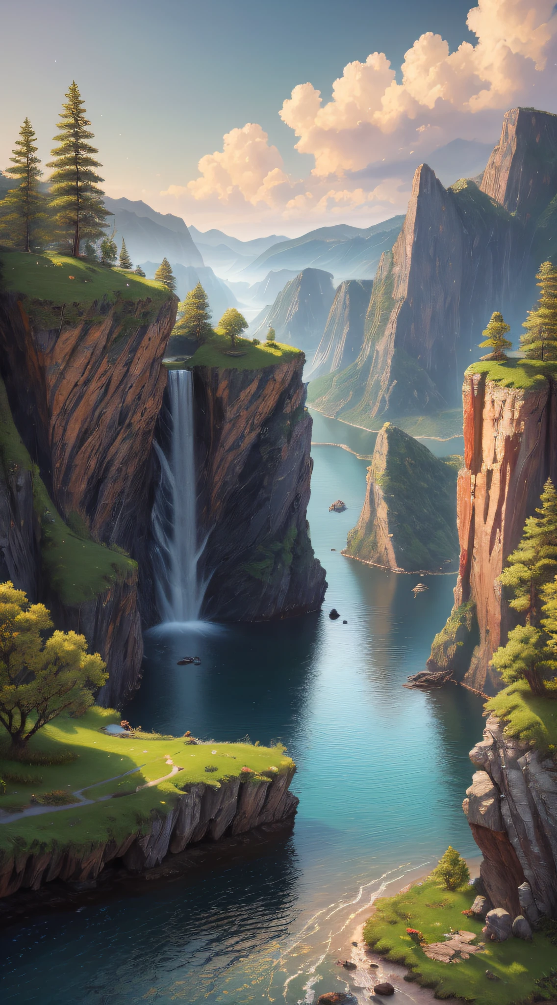 landscape, water, (extremely detailed CG unity 8k wallpaper), most beautiful artwork in the world, professional majestic oil painting, intricate, High Detail, Sharp focus, dramatic, photorealistic painting art