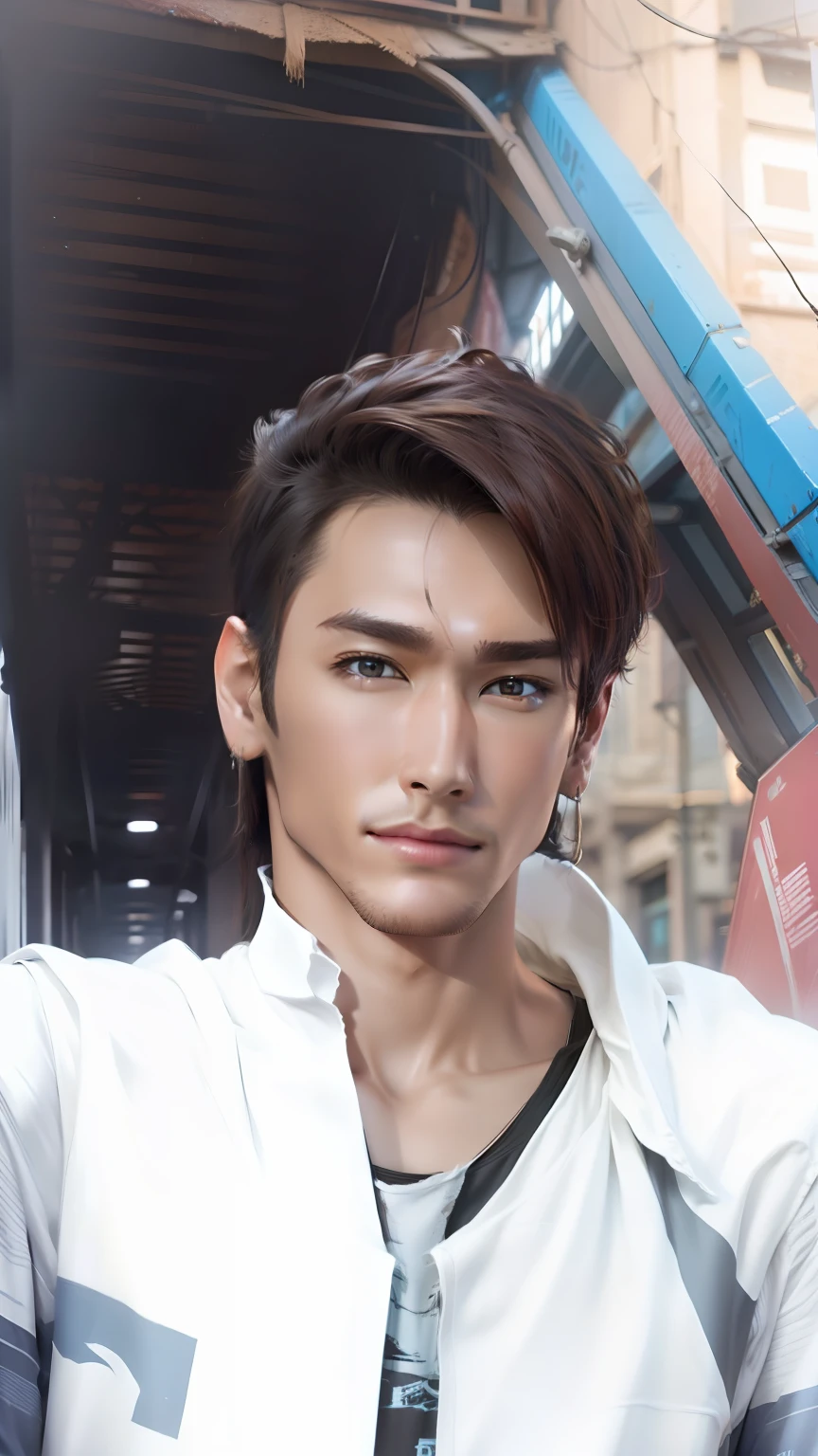 Background change, syberpunk handsome boy, realistic face,8k