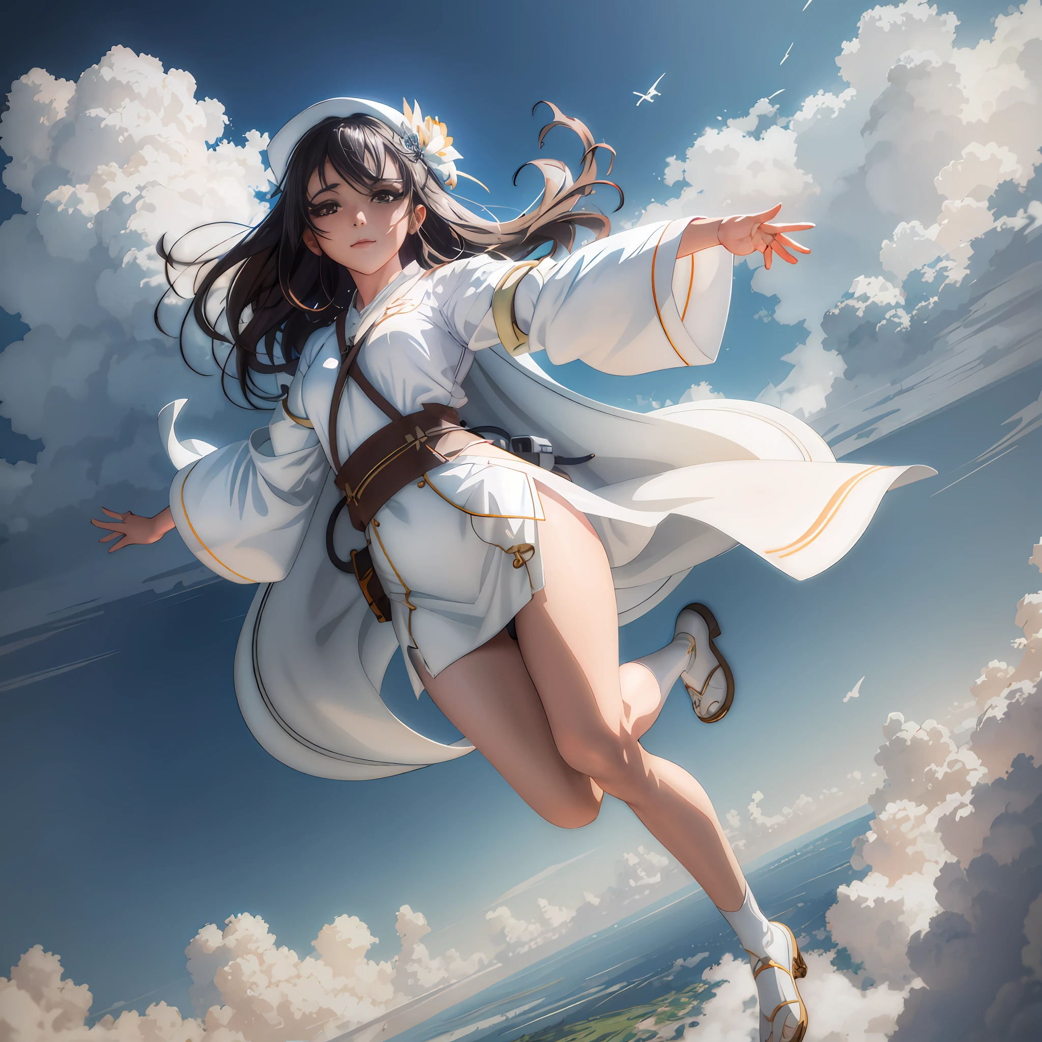 Anime girl in white flying in clouds, 2. 5 D CGI anime fantasy artwork, Artgerm and Atey Ghailan, Guviz-style artwork, Ross Tran 8 K, ross tran and wlop, Makoto Shinkai and Artgerm, Smooth anime CG art, trending on cgstation