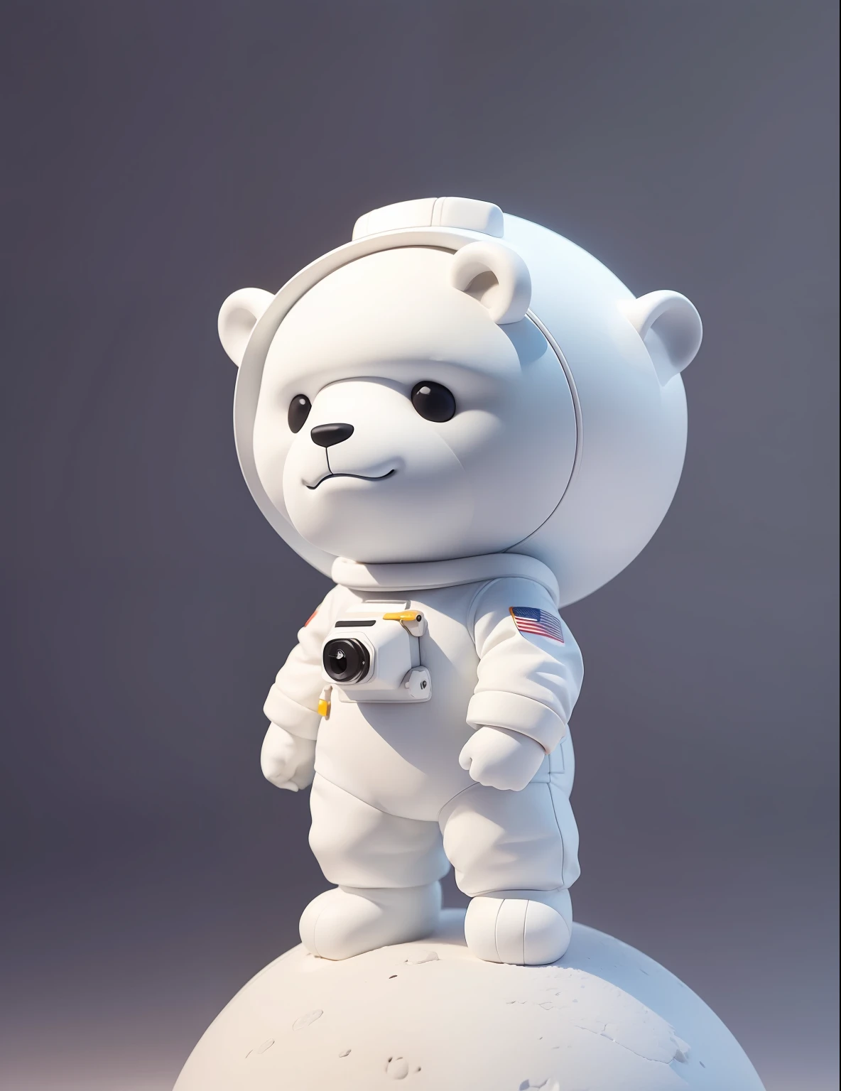 A cute polar bear,Wearing a white spacesuit with a hat,Full body photo,claymation style,3Drenderingof