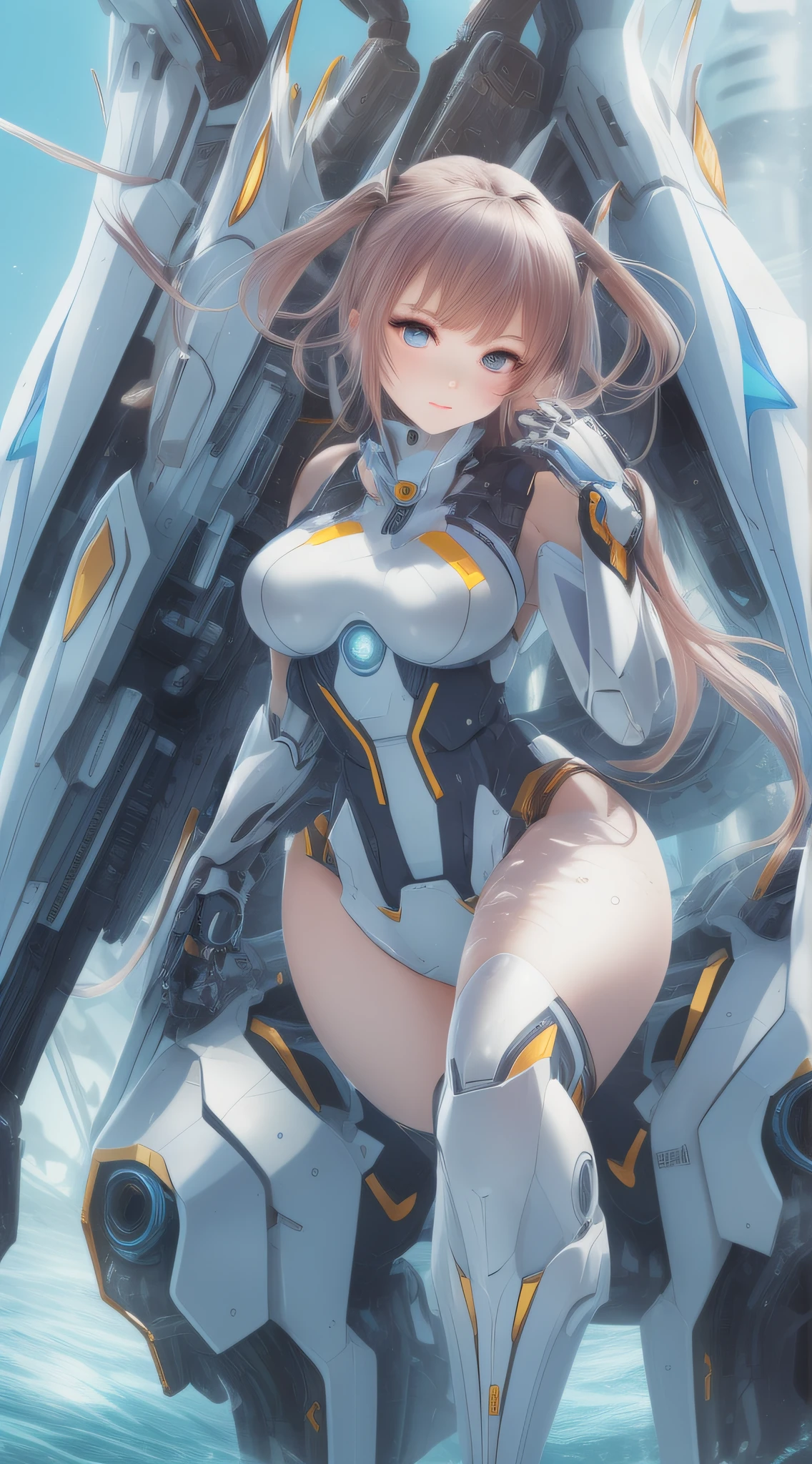 (masterpiece), best quality,{full body},((1 girl)),((beauty detailed eye)),{mecha,huge_filesize},(bare shoulders),science fiction,highly detailed,illustration,extremely detailed CG unity wallpaper,submerge,cinematic lighting,dramatic angle,{{beautiful face}},posing,caustics,fine water surface,,Mechanical wing,Metal wings,Mecha wing,{mecha clothes},robot girl,beautiful detailed face,