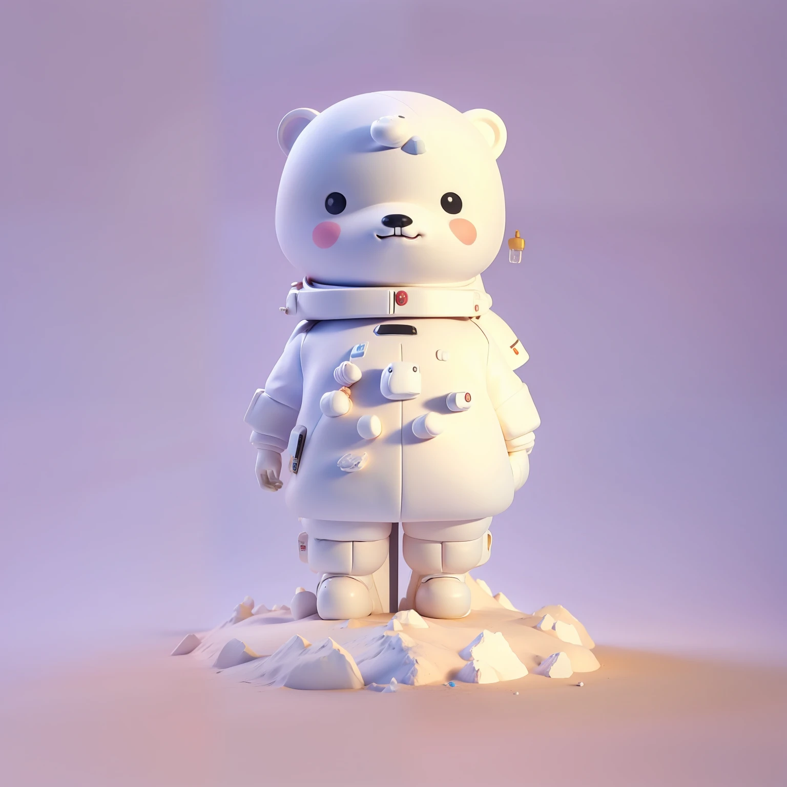 A cute polar bear，Wearing a white spacesuit，Full body photo，Clay style，3Drenderingof