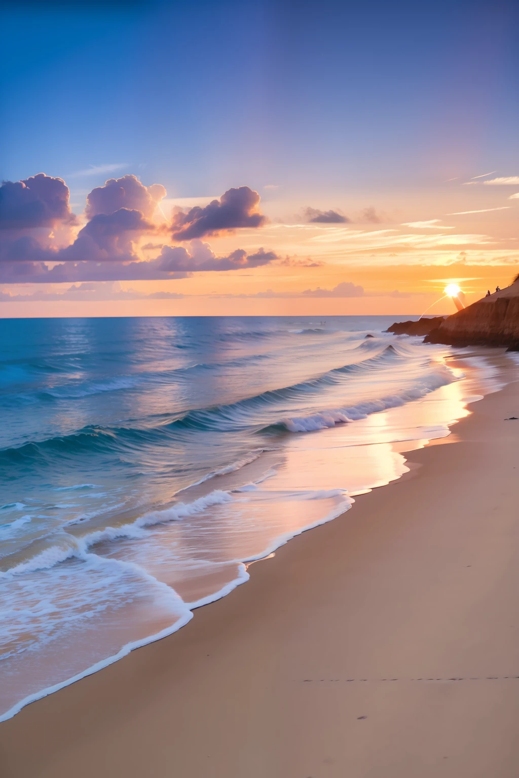 Ah a beautiful sea beach and sun setting.