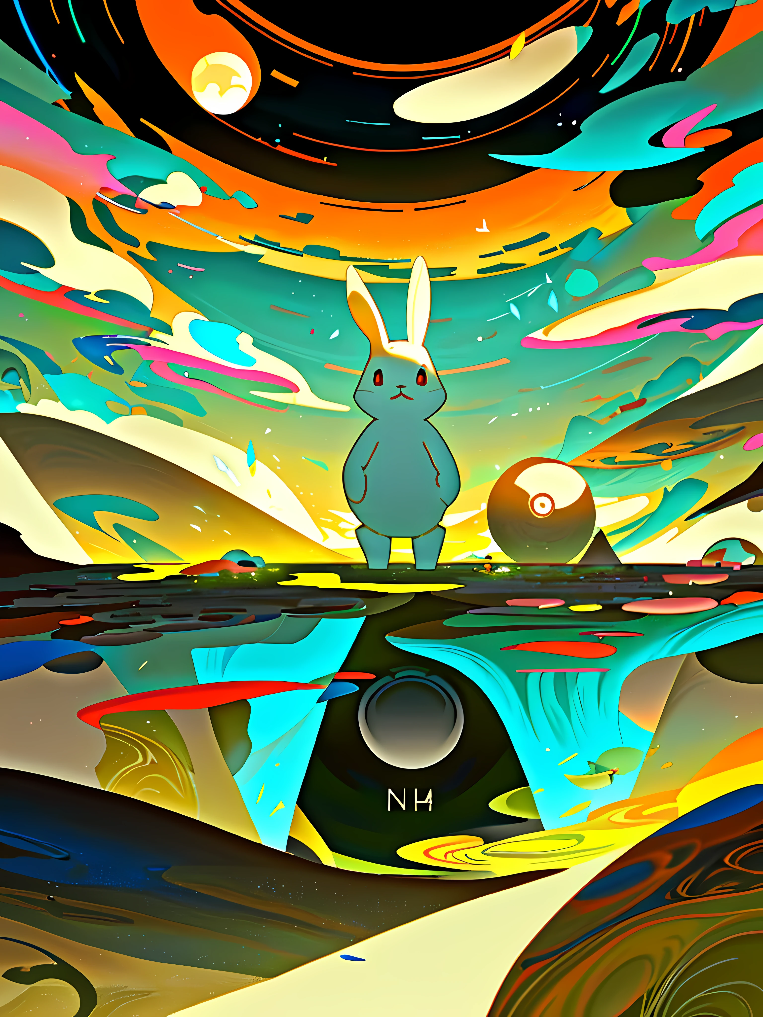 (blame! style abandoned tech landscape), (Zen, Amy Sol style), (like a tunnel that you follow to a tunnel of its own down a hollow in a cavern where the sun has never shone), (abstract anthro rabbit figure wearing bunny ears), cover art with light abstraction, abstract, simple vector art, contemporary Cybernetic art, color gradients, soft color palettes, layered forms, whimsical animation, style Ethereal abstract, 4K, --v6