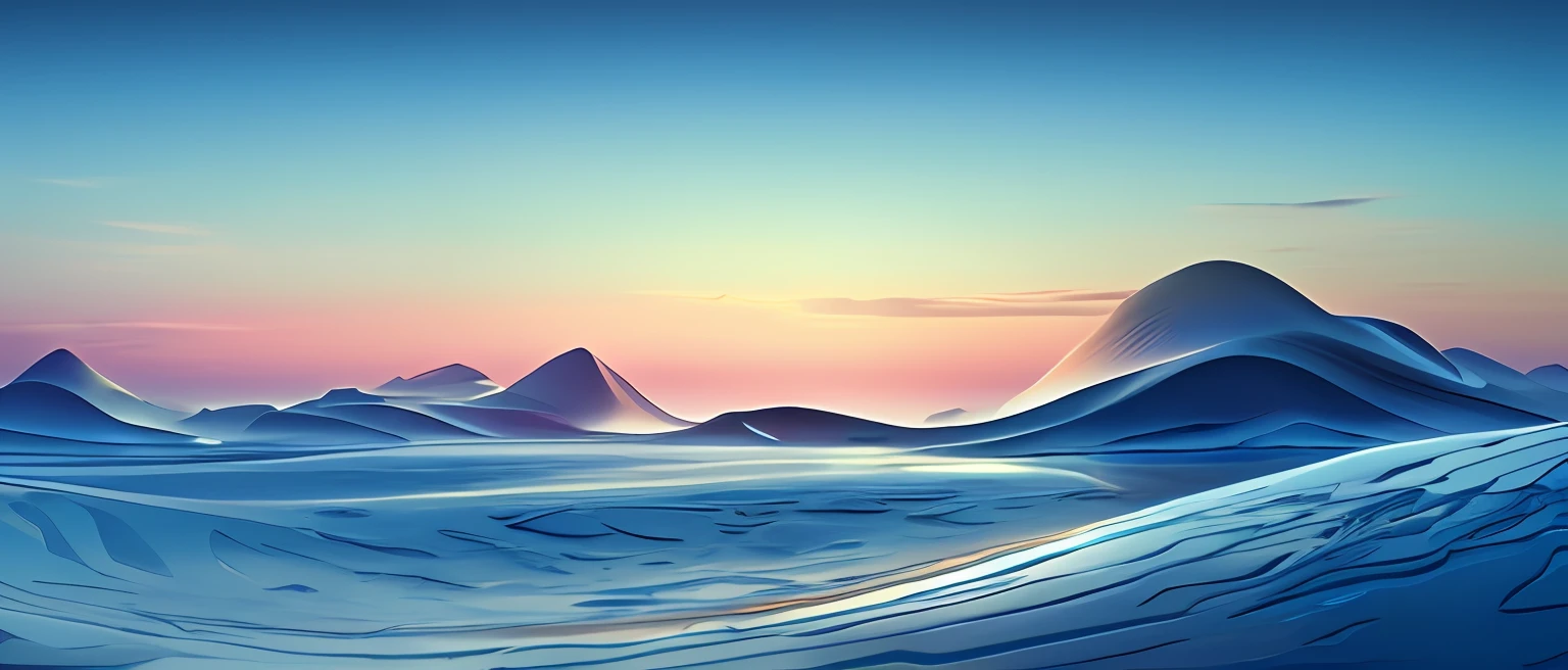 Abstract mountain image,Crystal clear terrain,In the serene marine theme,A glowing 3D object,Technical intelligence elements,The shape of the circle,Calm water,realistic blue skies,Smooth and curved threads,Emekgolan style