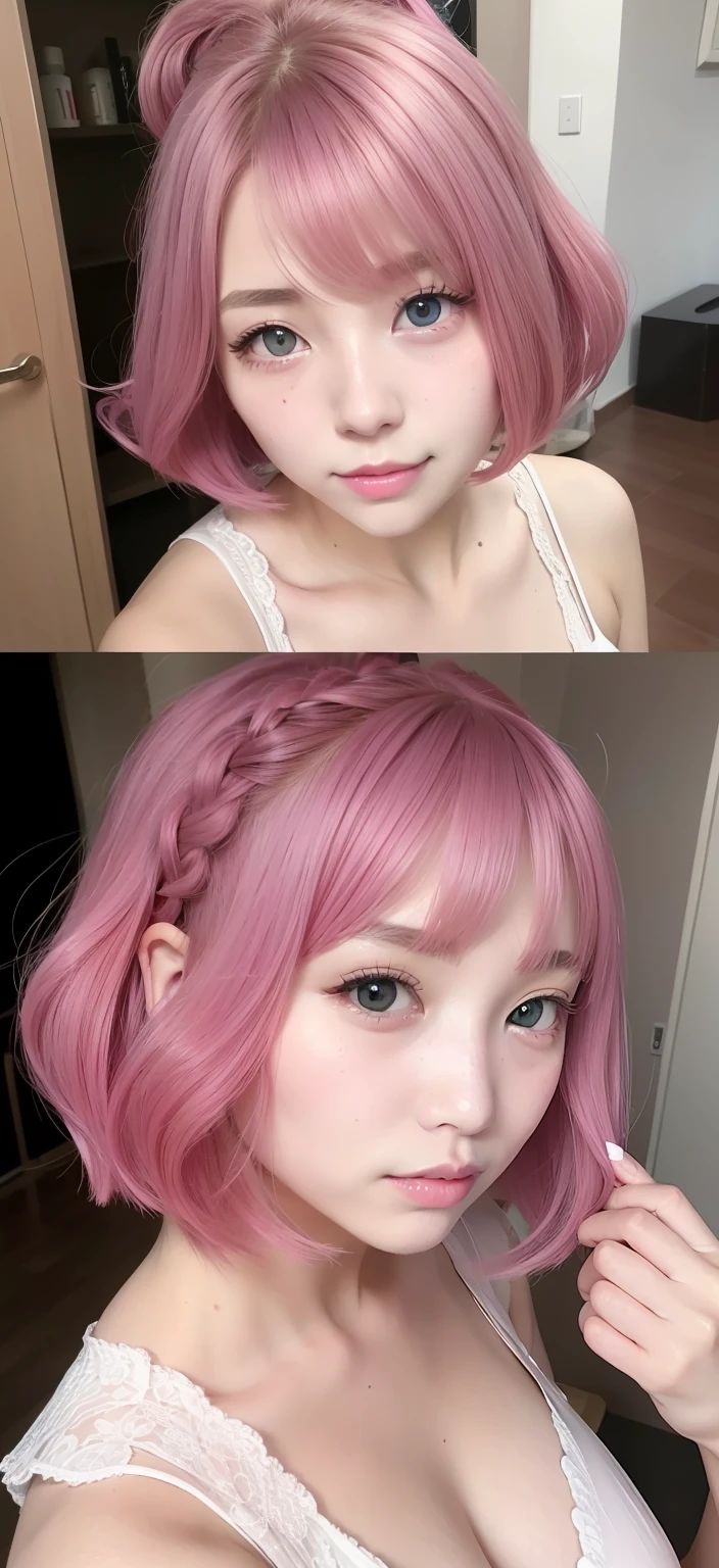 Live Action。Young beauties。A sexy。Hair is pink。the presence of moles under the eyes,。