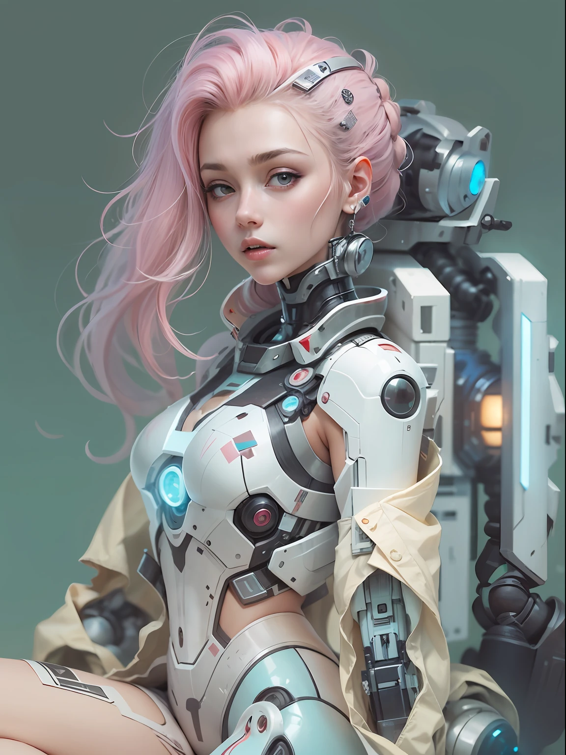 1girl, beautiful,pastel colour,sci fi, robotic, masterpiece