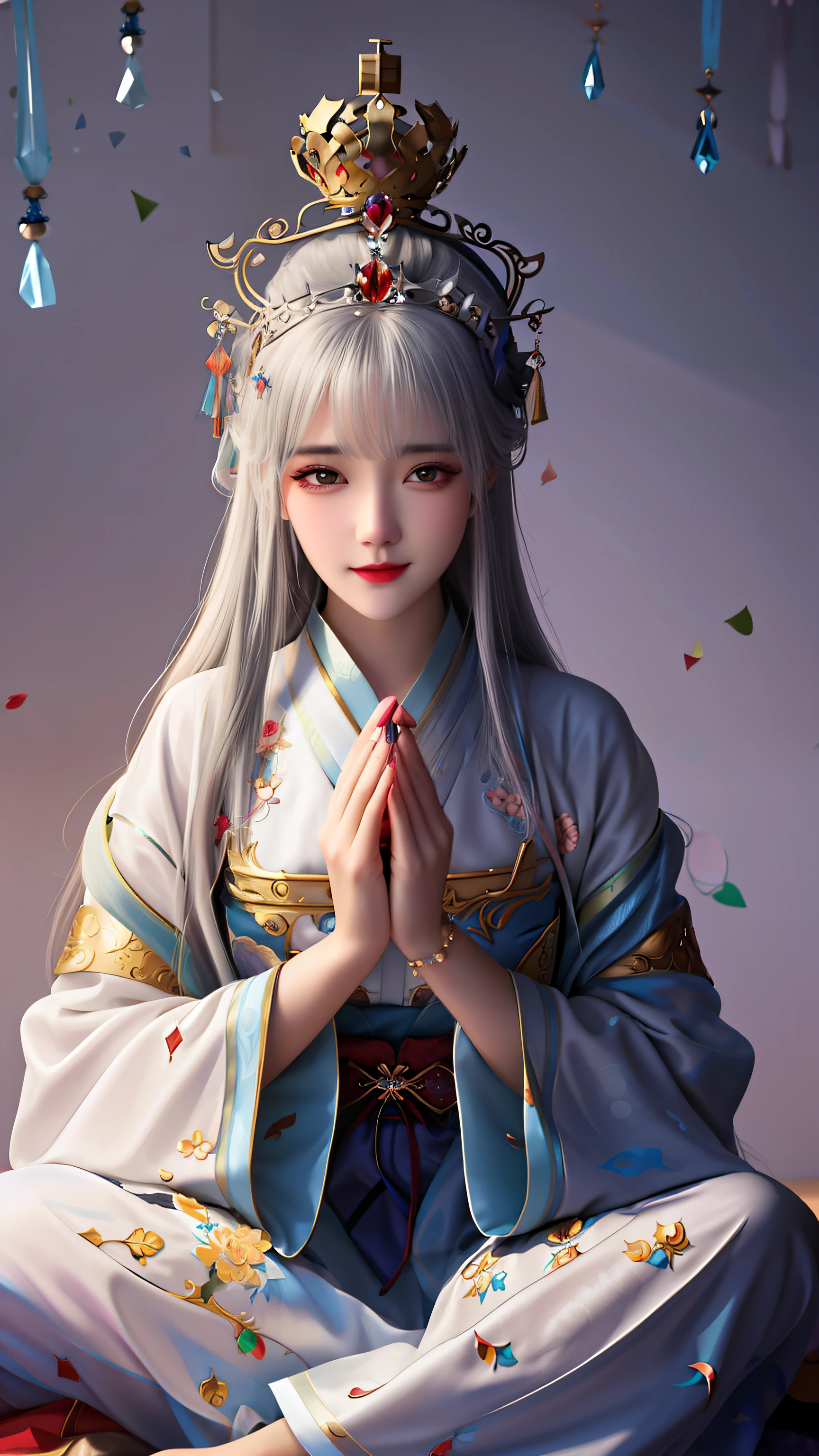 Close-up of a woman wearing a crown sitting on a bed, Guviz-style artwork, Guviz, Palace , A girl in Hanfu, guweiz masterpiece, White-haired god, Beautiful character painting, Guweiz in Pixiv ArtStation, a beautiful fantasy empress, Guweiz on ArtStation Pixiv