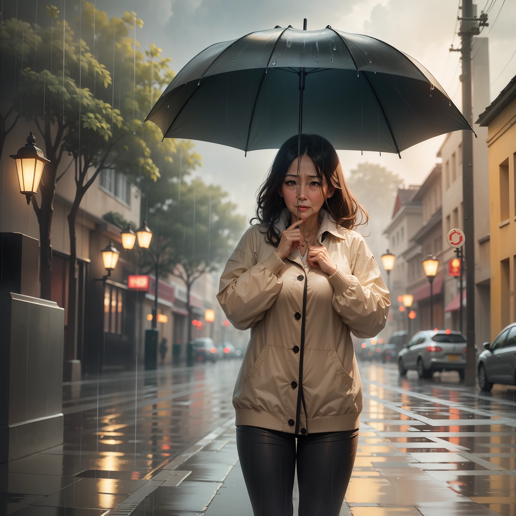 I think I like when it rains, beautiful woman, (mature face:1.4)