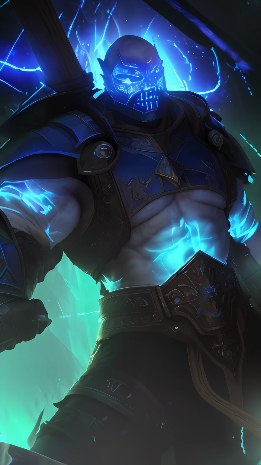 a professional photographic picture full body of a huge orc on a blue hell standing with axes in hands, (((outrageous armor))), ((gorgeous detailed masked face)), (((burning face))), (brilliant pale skin), (((detailed skin with pores))), huge rippling muscles, bodybuilder, ((((patch of reflected light on the skin)))), scary backgrounds, photorealistic, photographic filter unreal engine 5 realistic hyperdetailed 8 k ultradetail cinematic volumetric lighting, hd, hdr, cinematic 4 k wallpaper, 8 k, ultra detailed, high resolution, glowing rich colors powerful imagery
