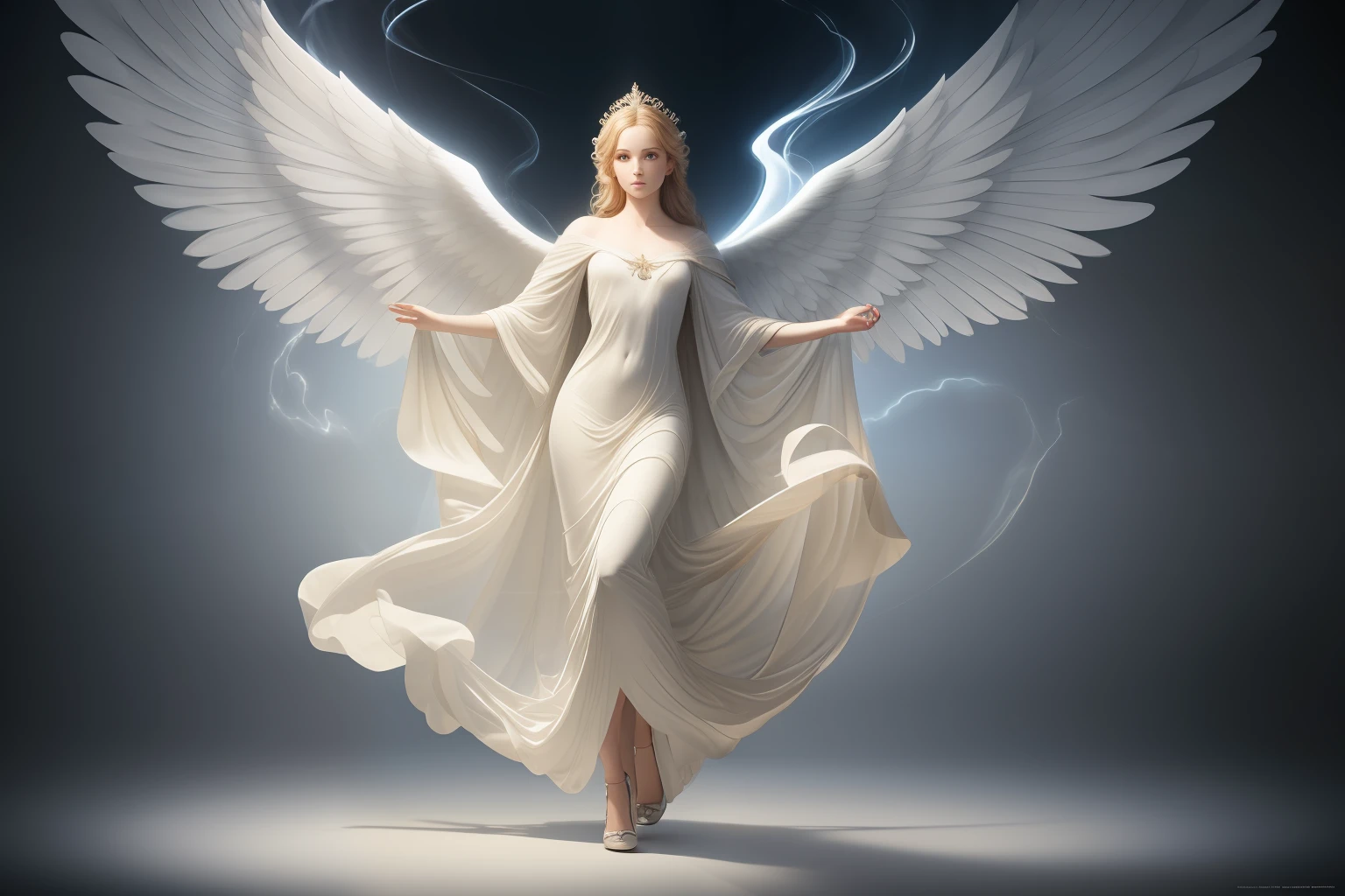 (((fullbody))) ANGELIC DELIGHT, BORN OF LIGHT, WINGED ANGELS, HEAVEN SENT, masterpiece, highly detailed, photorealistic, high resolution, spectral form, cinematic noir lighting, surreal photorealism, strong detailing