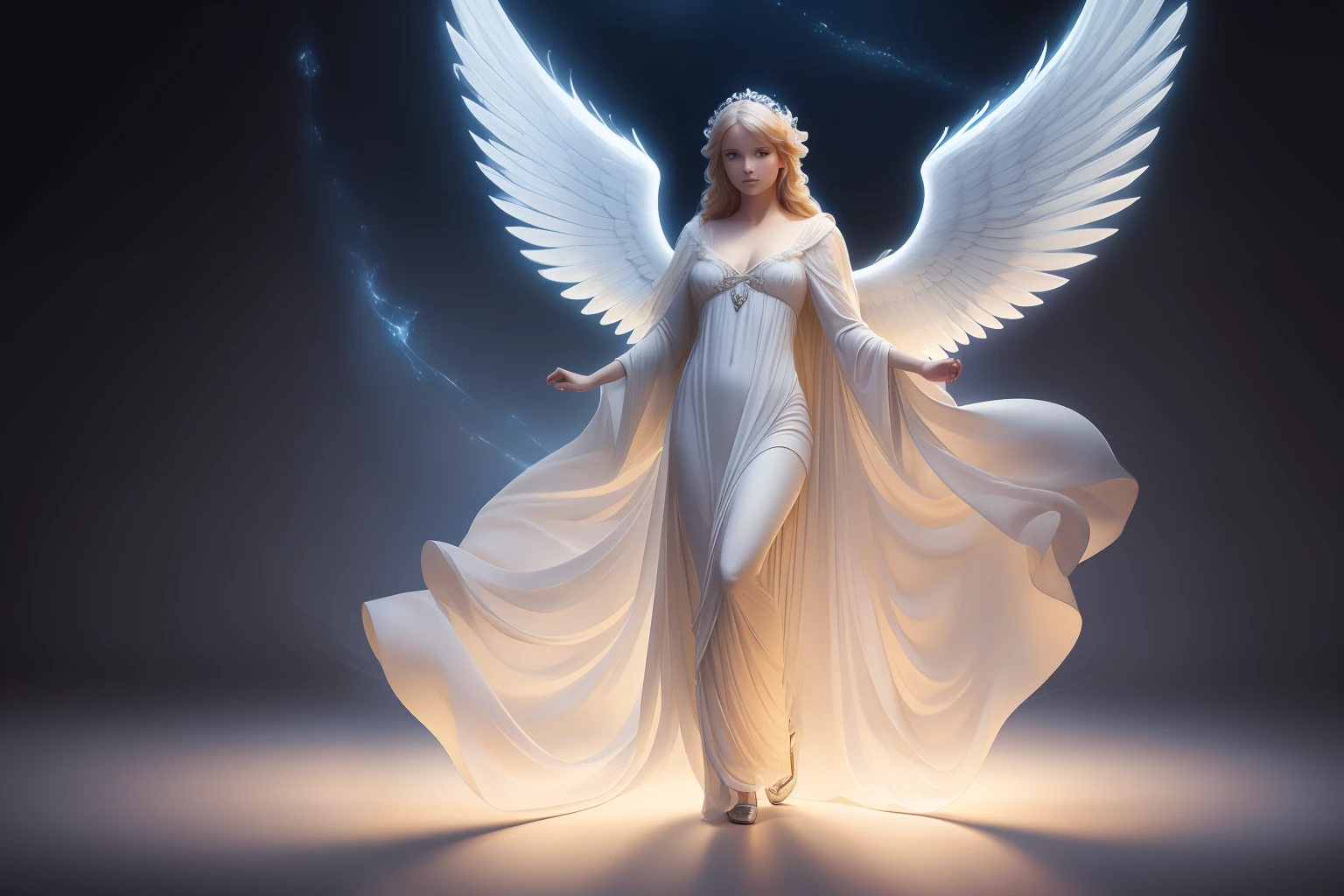 (((fullbody))) ANGELIC DELIGHT, BORN OF LIGHT, WINGED ANGELS, HEAVEN SENT, masterpiece, highly detailed, photorealistic, high resolution, spectral form, cinematic noir lighting, surreal photorealism, strong detailing