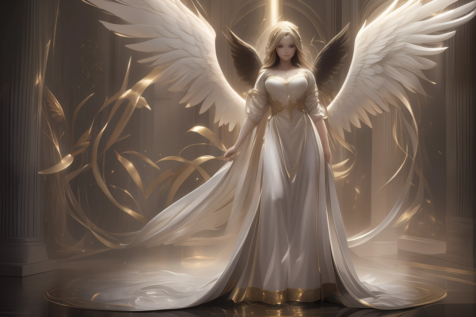 (((fullbody))) ANGELIC DELIGHT, BORN OF LIGHT, WINGED ANGELS, HEAVEN SENT, masterpiece, highly detailed, photorealistic, high resolution, spectral form, cinematic noir lighting, surreal photorealism, strong detailing