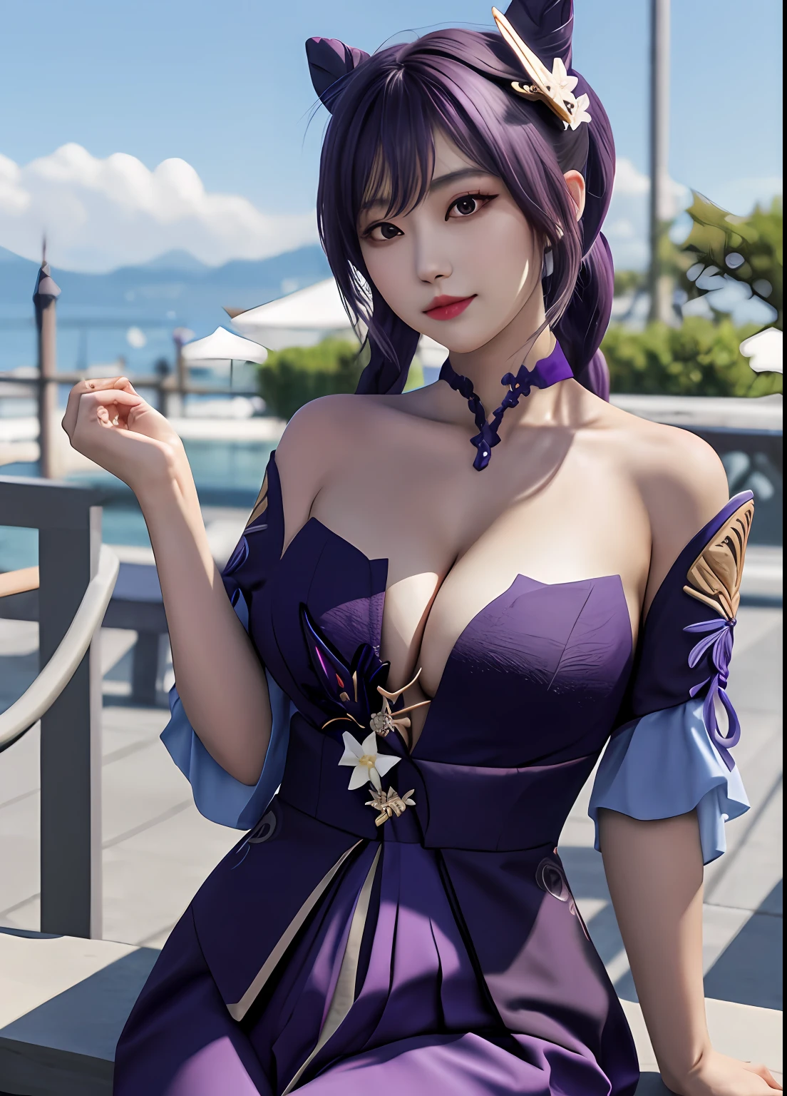 keqingdef,shackle,full bodyesbian,seductiv,Big chest,big breasts exposed cleavage