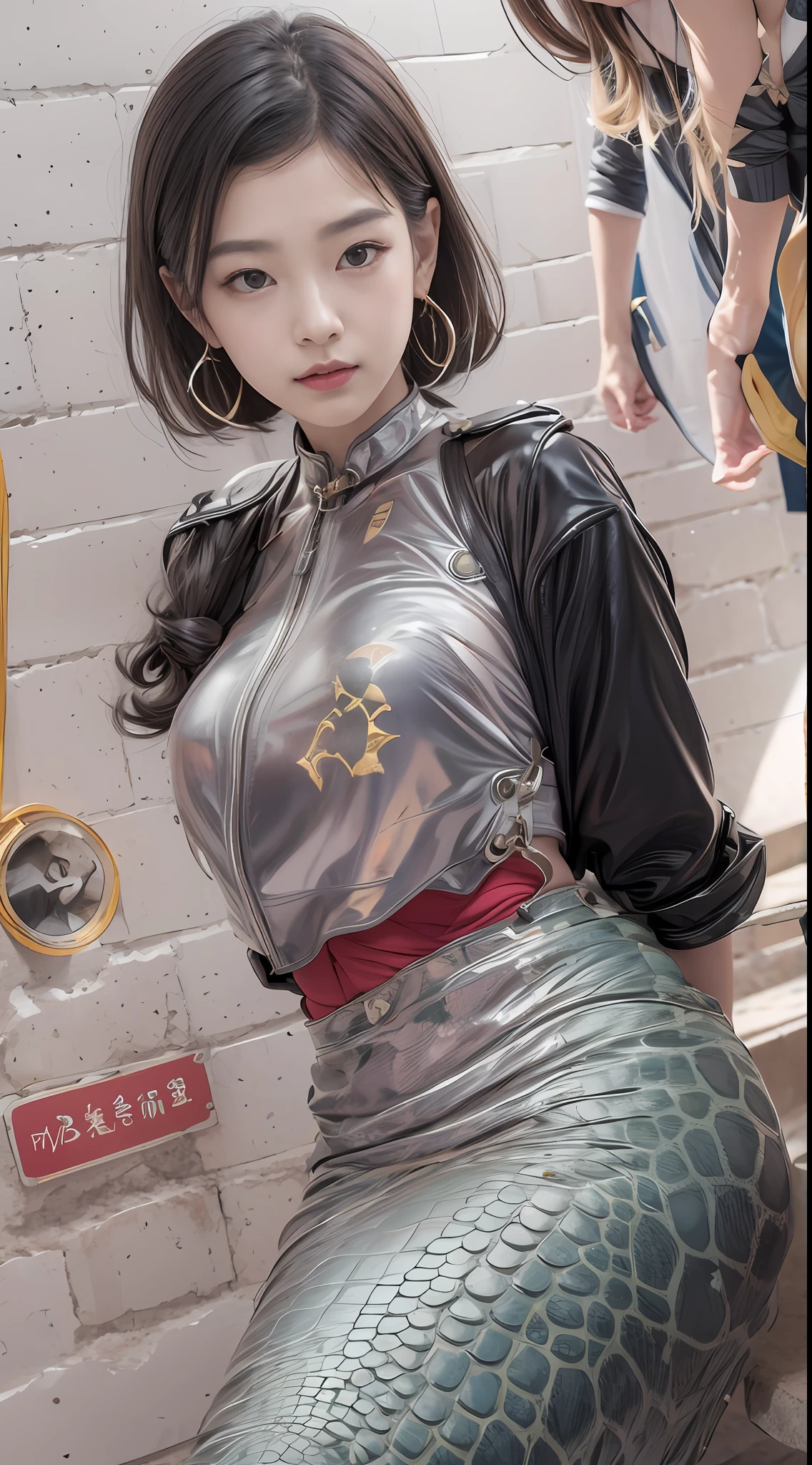 （tmasterpiece，k hd，hyper HD，16k）brunette color hair，15 year old girl，Multi-layer gauze skirt，Silver embroidered crown gold inlaid hooves，Rouge lips，Cherry mouth，Focus on the neckline，Soft hair like slippery silk，Sparkling，Almost reluctant to look away，She wears a suspender cheongsam！Imagine that，She just wore a suspender cheongsam to shop in the bustling Sanlitun，One can't help but want to take a closer look。Take a closer look, desi，Her belly pocket is quite stylish，The skirt flutters in the wind，It's like adding a touch of energy to the whole street，Crocodile skin train，A sneak peek angle，（From the angle below），Sit in the seat of the train python，sitting in front，Zoom camera，head portrait，Head down and sleepy-eyed，Look at the ground， best qualtiy， hyper HD， （realisticlying：1.4），， A high resolution， the detail， RAW photogr， Sharp Re， Nikon D850 Film Stock Photo by Jefferies Lee 4 Kodak Portra 400 Camera F1.6 shots, Rich colors, ultra-realistic vivid textures, Dramatic lighting, Unreal Engine Art Station Trend, cinestir 800，