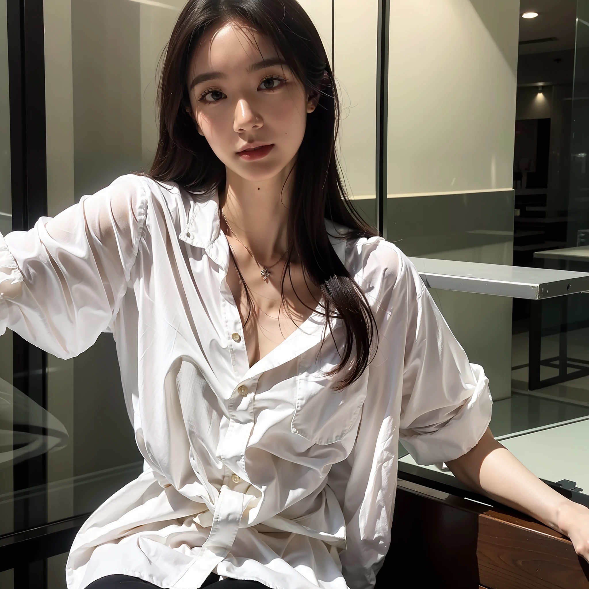 （（best qualtiy，8k，tmasterpiece：1.3）），Sharp focus：1.2，A beautiful woman with a perfect figure：1.4，Slender abs：1.2，）），（wearing a white button up shirt，cowboys：1.1），the city street：1.2，Highly Detailed Face and Skin Textur，Detailed eyes，二重まぶた