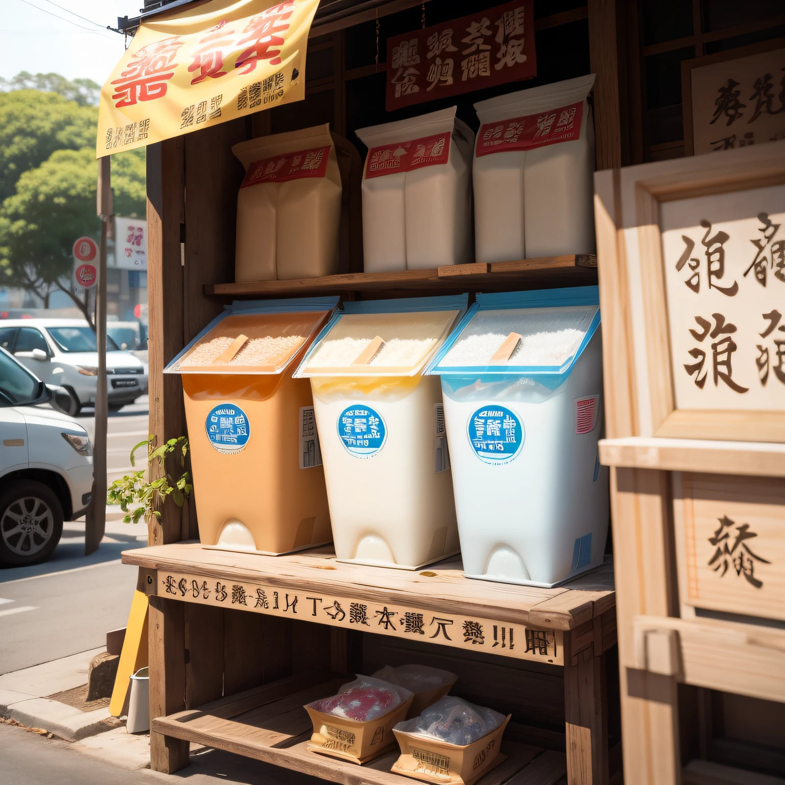 Ice-cold jasmine iced soy milk。Three bucks a bag for five bucks, two bags