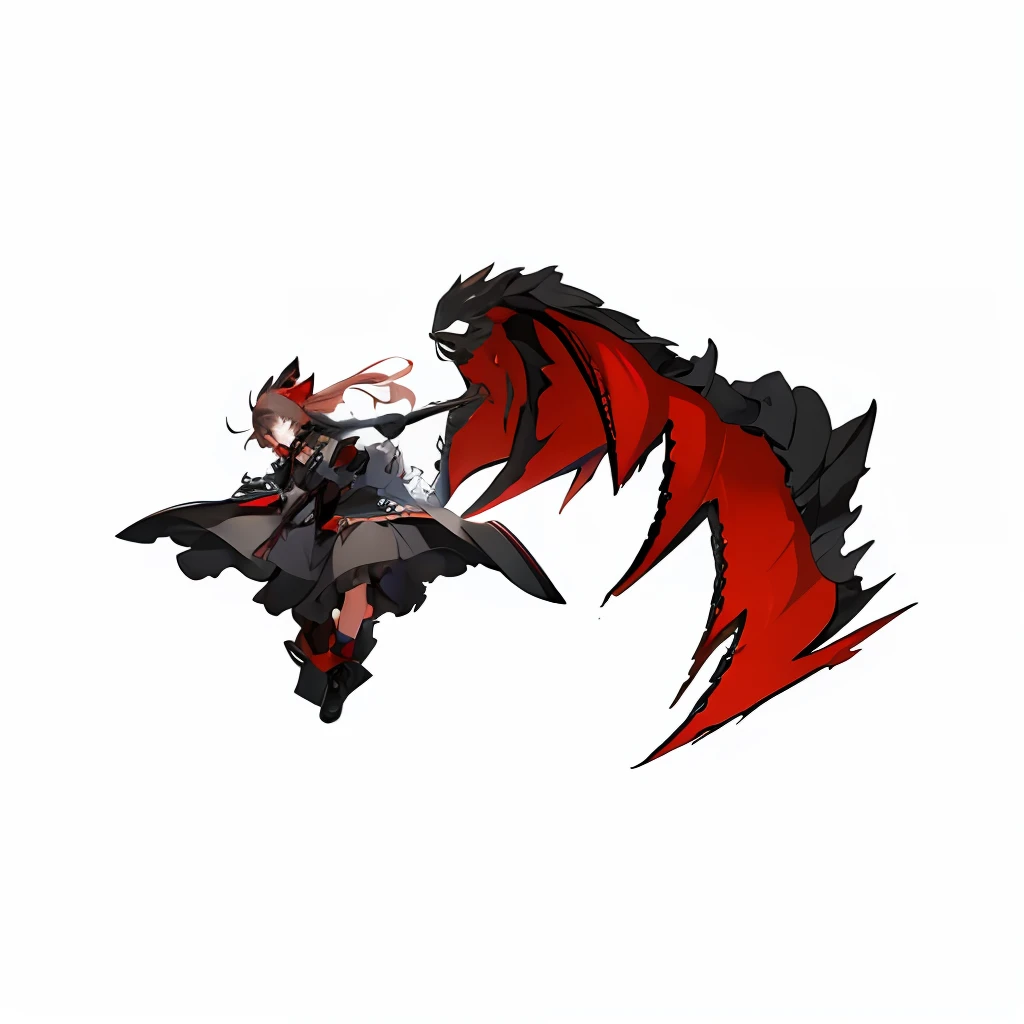 Anime characters with red and black dragon-like tails, guilty gear art style, as a badass monster hunter, touhou character, dark demonic dancer, chrono trigger guilty gear style, slifer the sky dragon, Queen of Blades, human and dragon fusion, ding-dong , glamorous angewoman digimon, dark sorceress fullbody pose, from touhou