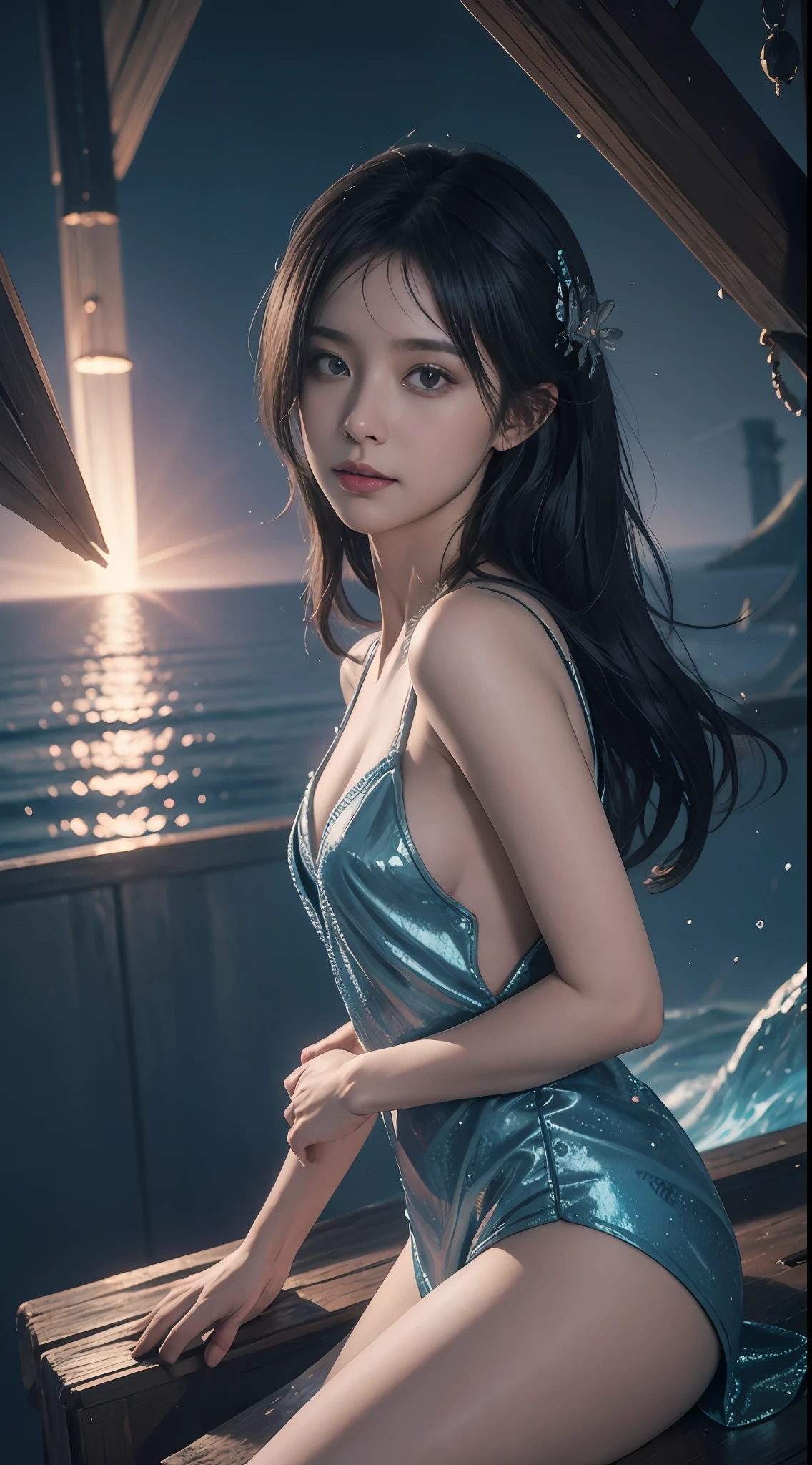 Beauty under the sea detailed details, Masterpiece, offcial art, movie light effect, 4K, Chiaroscuro , Flashing Canon Photography (realisticlying:1.4)