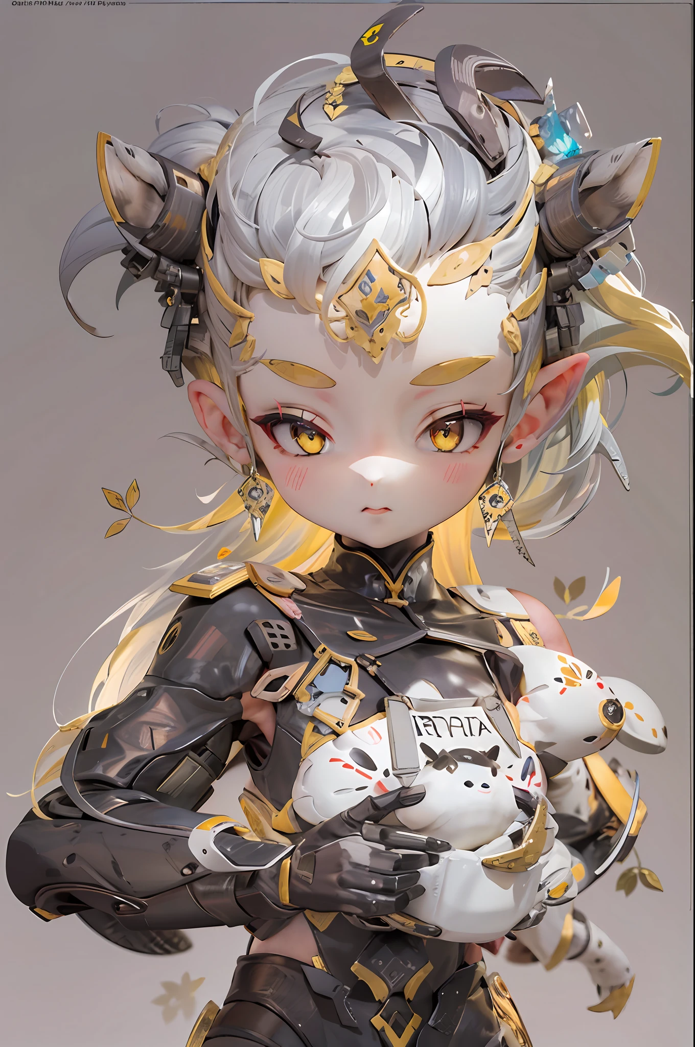 (1 robot boy:1.2),(Machinary:1.3),(mythological creatures:1.2),beast,(White hair:1.2),(yellow clothing:1.2),Fluffy,(beautfully face:1.2),gradient colors((best qualtiy)),((Masterpiece)),(offcial art,Beauty and aesthetics:1.2),depth of fields,composition(full bodyesbian:1.2),(tchibi:1.2),(beautiful and detailed eye:1.3),Long tail,(rainbow-candy:0.8),full bodyesbian,jj, Black background,yin yang,chibi, full bodyesbian