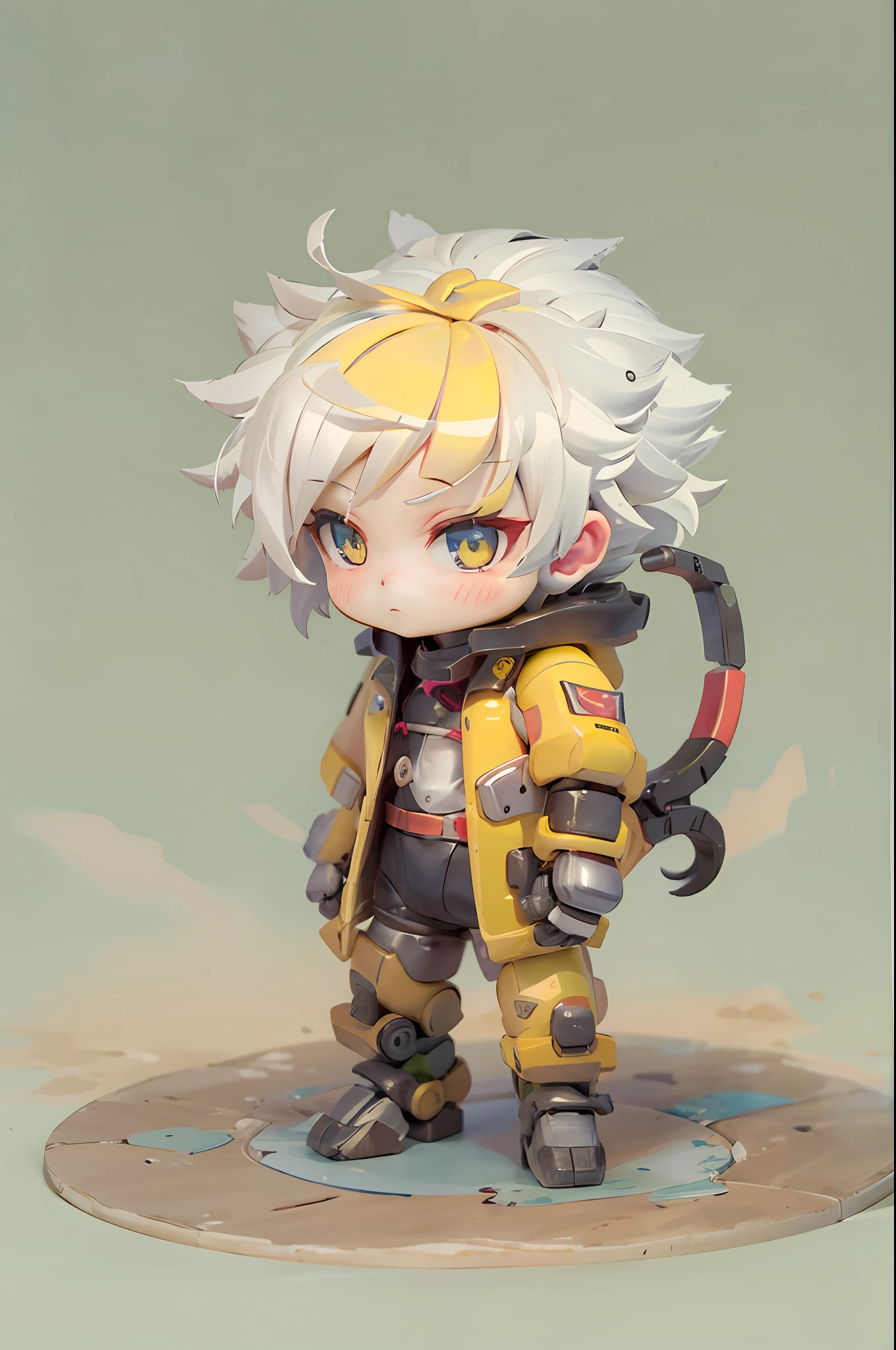 (1 robot boy:1.2),(Machinary:1.3),(mythological creatures:1.2),beast,(White hair:1.2),(yellow clothing:1.2),Fluffy,(beautfully face:1.2),gradient colors((best qualtiy)),((Masterpiece)),(offcial art,Beauty and aesthetics:1.2),depth of fields,composition(full bodyesbian:1.2),(tchibi:1.2),(beautiful and detailed eye:1.3),Long tail,(rainbow-candy:0.8),full bodyesbian，jj,  Black background，yin yang，chibi, full bodyesbian