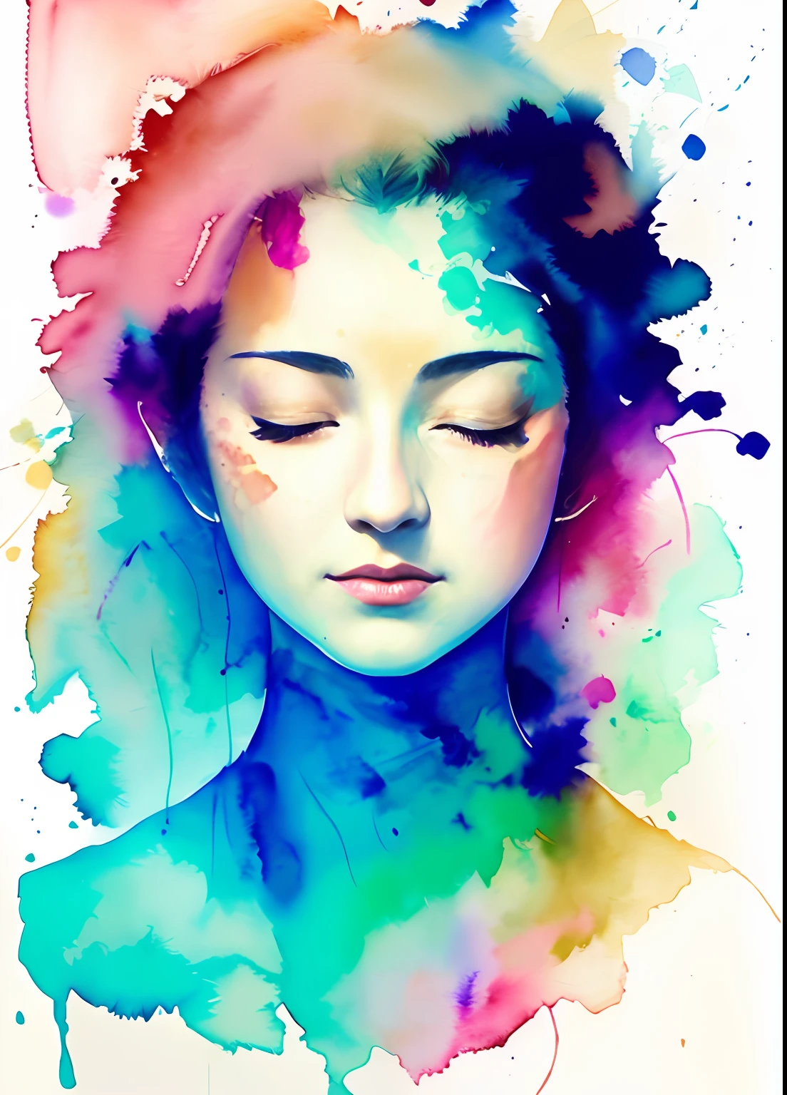 A Bodhisattva by Agnes Cecile,Luminous design,pastelcolor,the watercolor style,Splash ink,Ink drops,Autumn lights