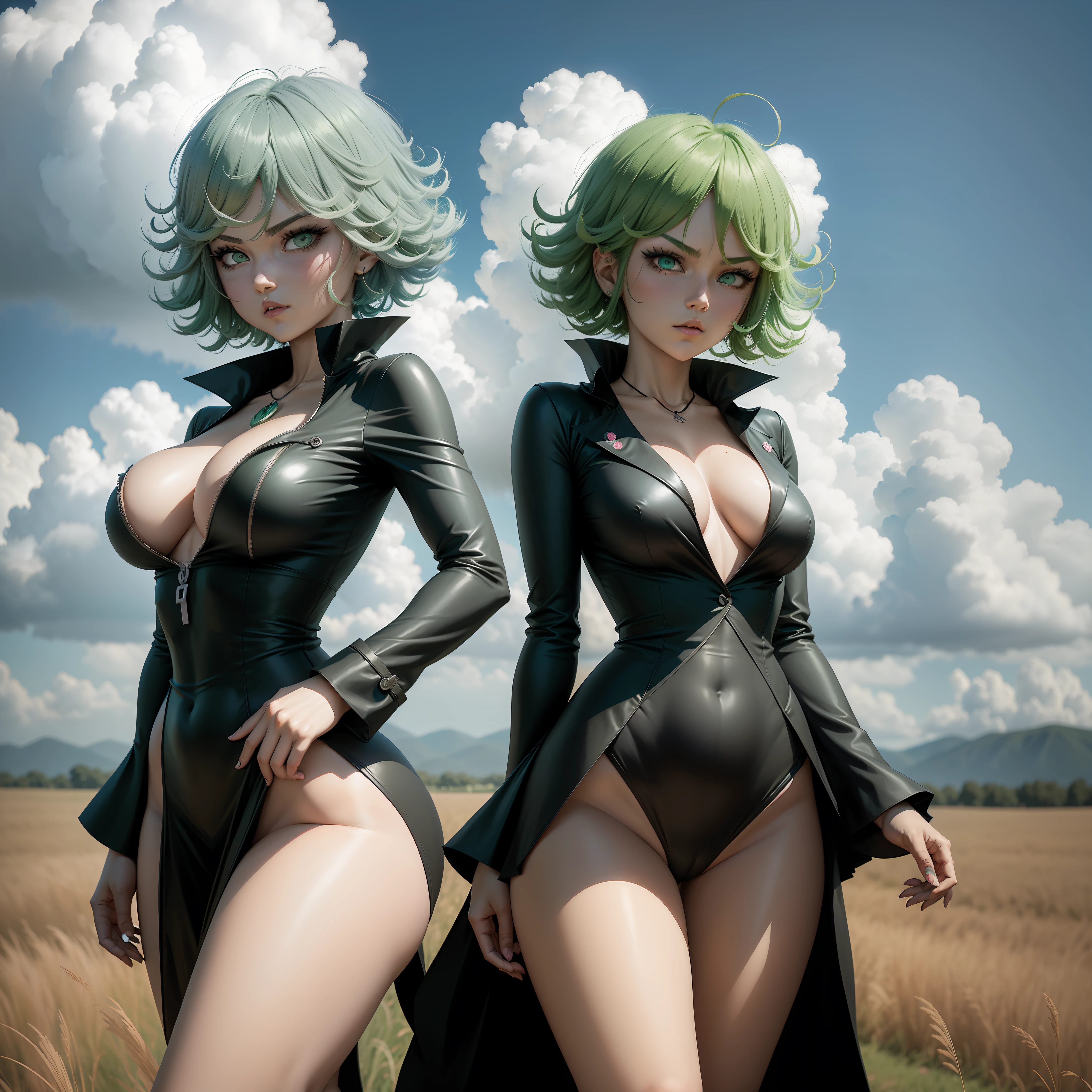 anime girl with green hair and black dress in a field, tatsumaki, tatsumaki with green curly hair, tatsumaki from one punch man, nagito komaeda, anime style 4 k, demon slayer rui fanart, epic anime style, stylized anime, anime styled digital art, digital art from danganronpa, anime moe artstyle