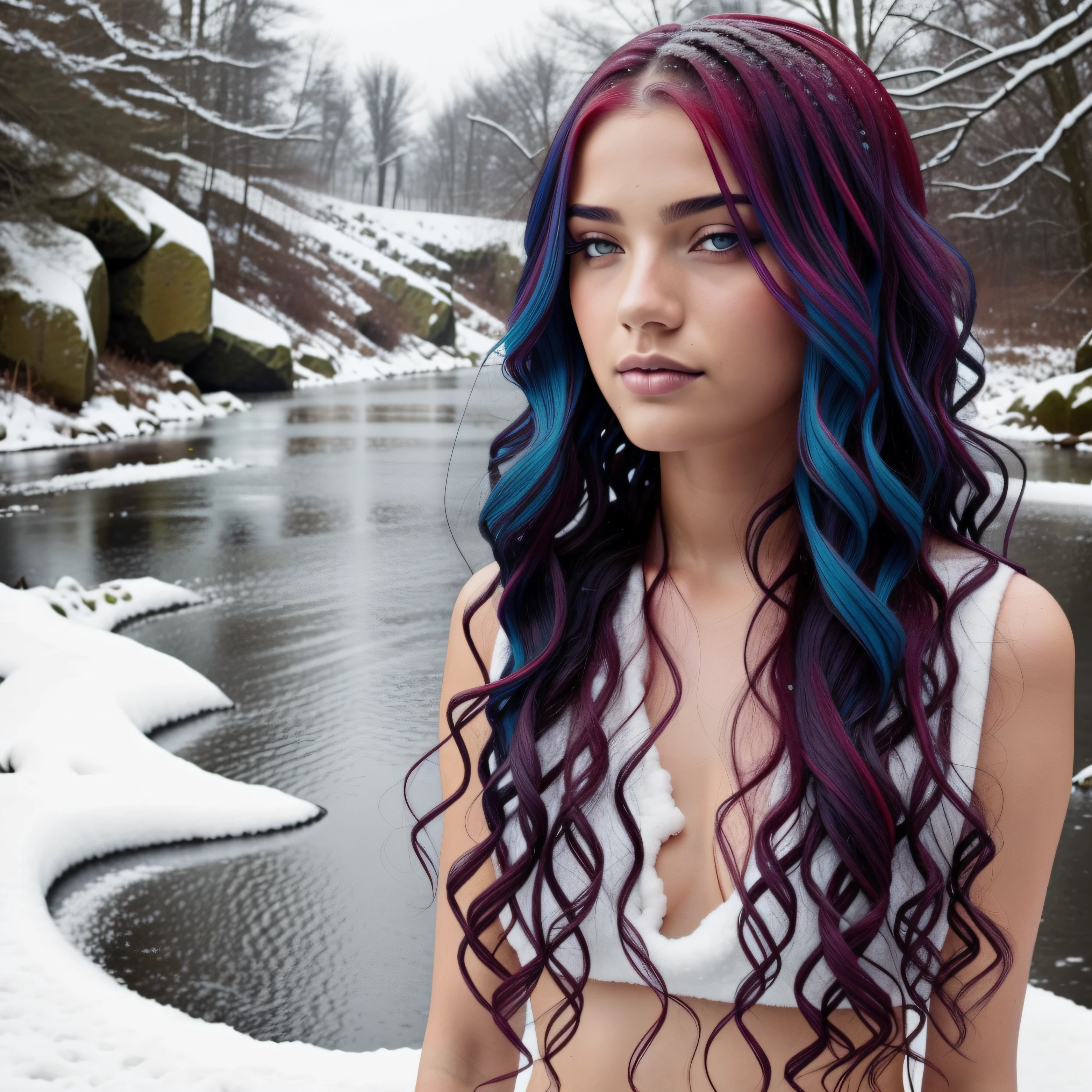 blood pool, 1 girl, beauty, snow rain, colorful hair
