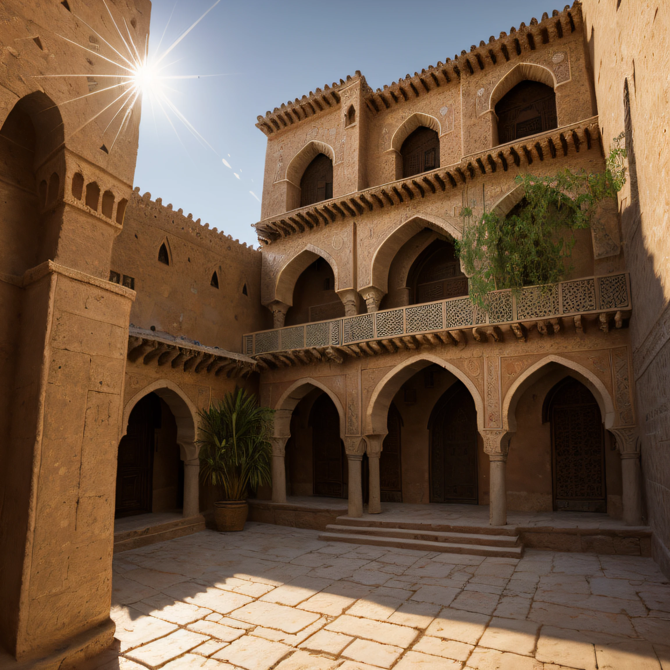 close up depiction of a medieval fantasy north african traditional house, exterior, medieval fantasy north african architecture, elaborate, in a medieval fantasy north african traditional city, (backlighting), realistic, masterpiece, highest quality, lens flare, shade, bloom, [[chromatic aberration]], by Jeremy Lipking, by Antonio J. Manzanedo, digital painting