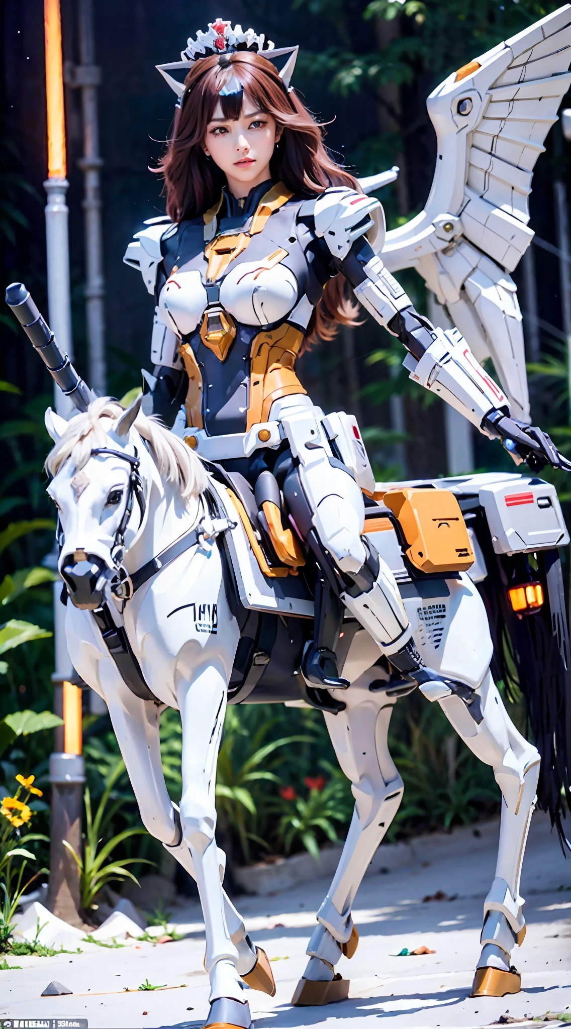 In the center of the ultra-wide-angle lens, the beautifully and ethereal mechanical centaur queen deploys her wings on the ionosphere to make a jump。The upper body of the Mechanical Centaur Empress is a sexy body with obvious feminine characteristics,The lower body is a mechanical part with a horse-like torso with streamlined sexy lines。Use Midjourney's advanced stroke tools and color palettes, as well as texture packs, model packs, texture tools,Concentration,Let the Mechanical Centaur Empress have harmonious moving lines,And the mechanical light wings of the mechanical Empress Satyr are plated with a unique space glow,The halo crown on the head of the mechanical centaur queen casts light casting neon,Let her be majestic,Add intricate textures and models to the Mechanical Centaur Empress, giving the real body soft and sexy lines and an authentic texture,Let the legs in the shape of horse legs be graceful and slender,Giving the Mechanical Centaur Empress a sexy and touching K-cup teardrop-shaped giant tit, the huge texture and real oil shine that exudes the restraints。With Midjourney's advanced brush tools and palettes and strokes, experiment with different models and materials to create a grand, epic look at your scene,Let the mechanical centaur queen be toned and elegant and ethereal,Clearly display the fallen enemy wreckage and the surface of the moon against the background of the starry sky。Use Midjourney's powerful tools,You can bring this magnificent and futuristic scene to life with incredible detail and beauty。 hdr,(真实感,Masterpiece quality,best qualtiy),,pureerosface_v1,ulzzang-6500-v1.1