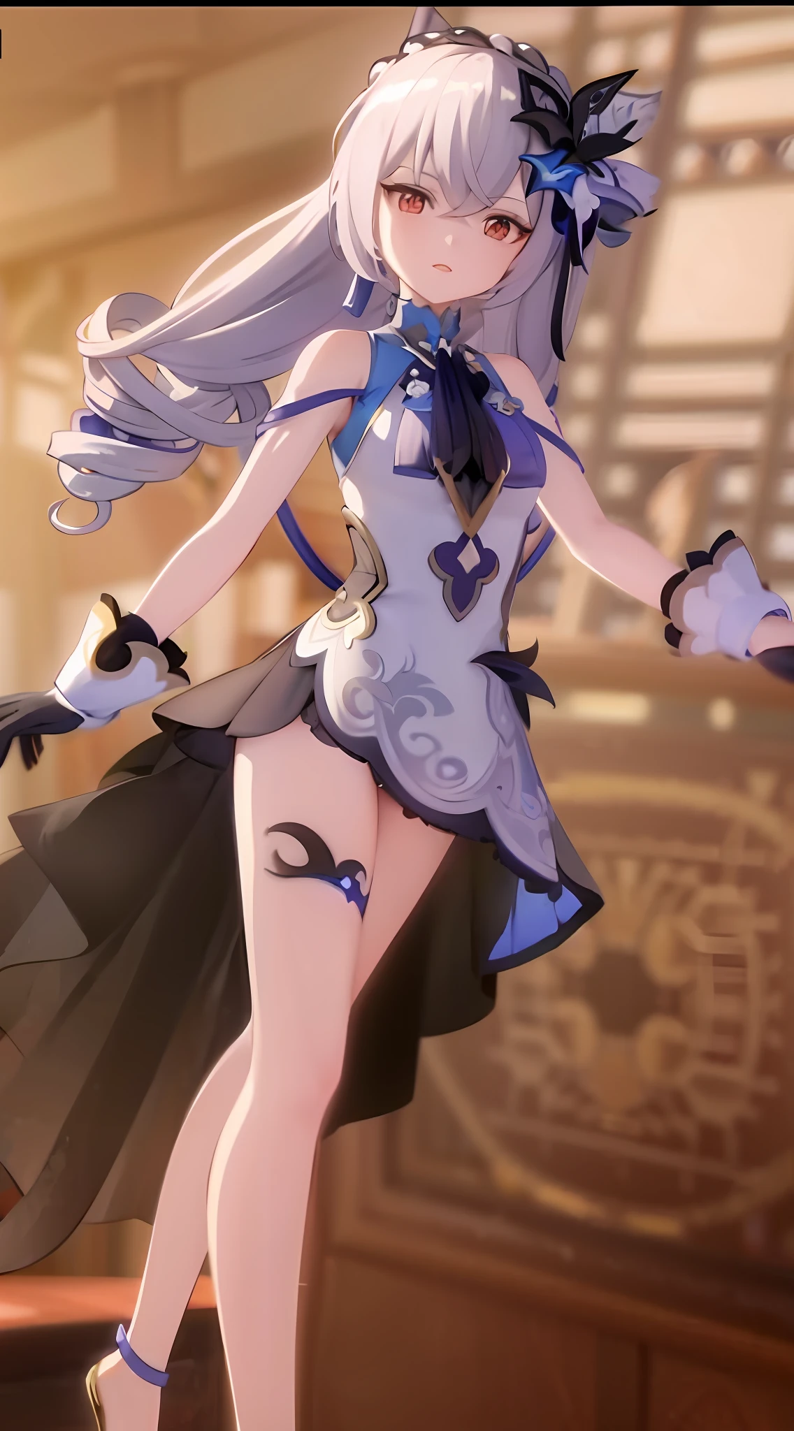 Anime girl in dress，genshin impact，Keqing from Genshin Impact，detailed art，A scene from the《azur lane》videogame，azur lane style，Genshin impact's character，《azur lane》role，The Nakahara God of Genshin Impact，Genshin