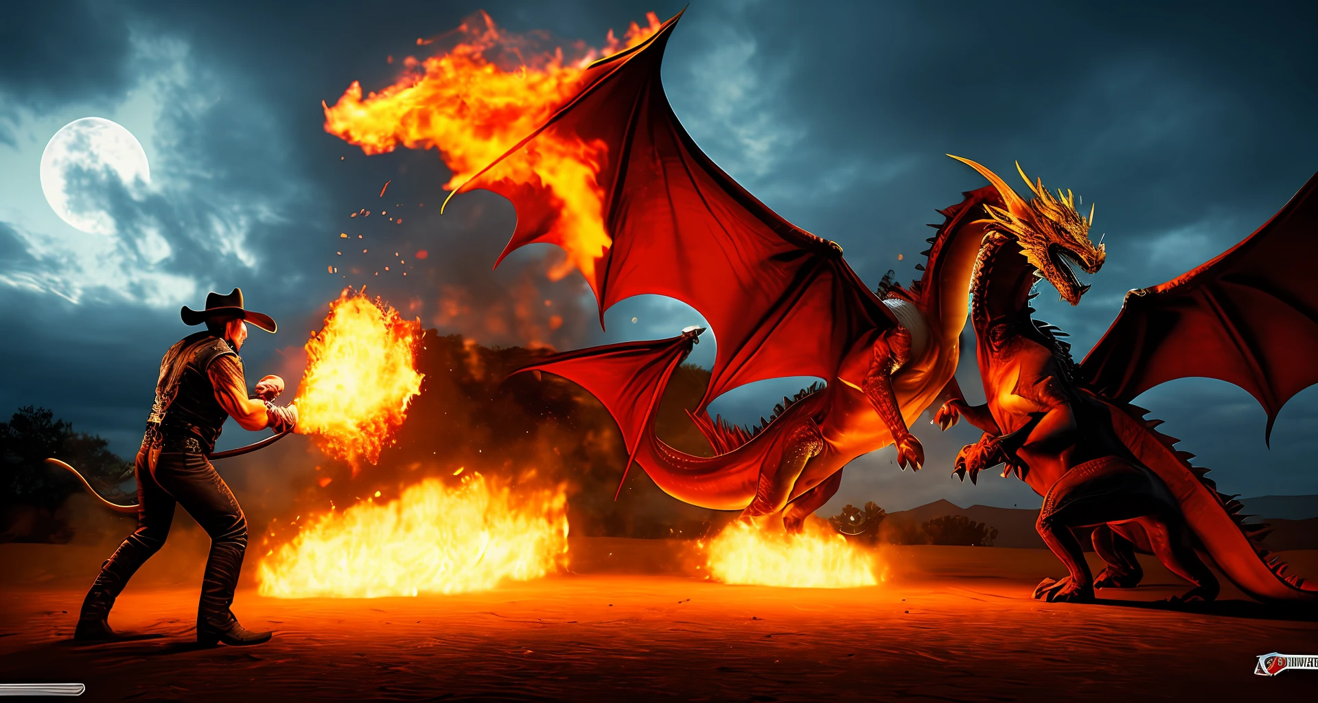 Cowboy fighting a dragon