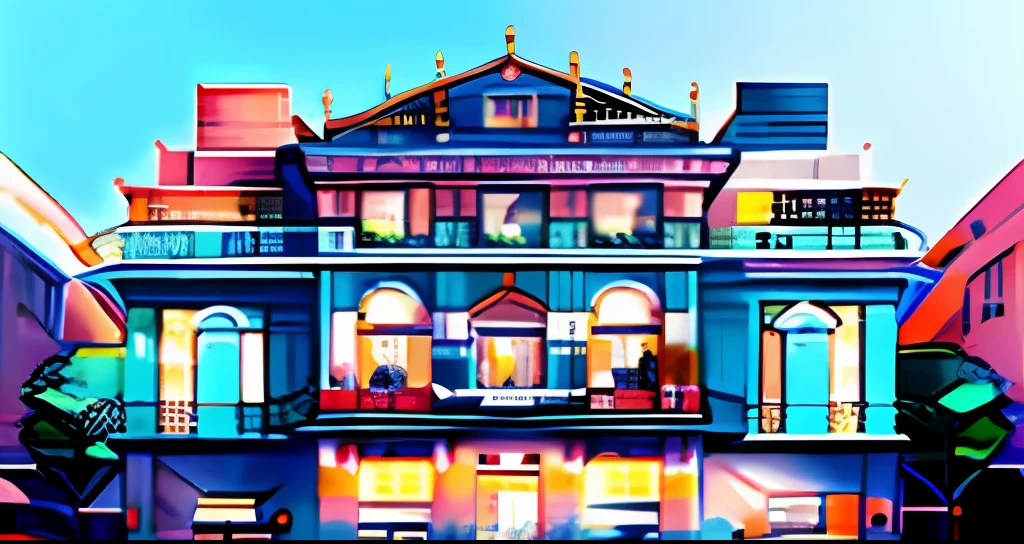 XSArchi_113 Facade of Manga Style Building Comic book style building façade