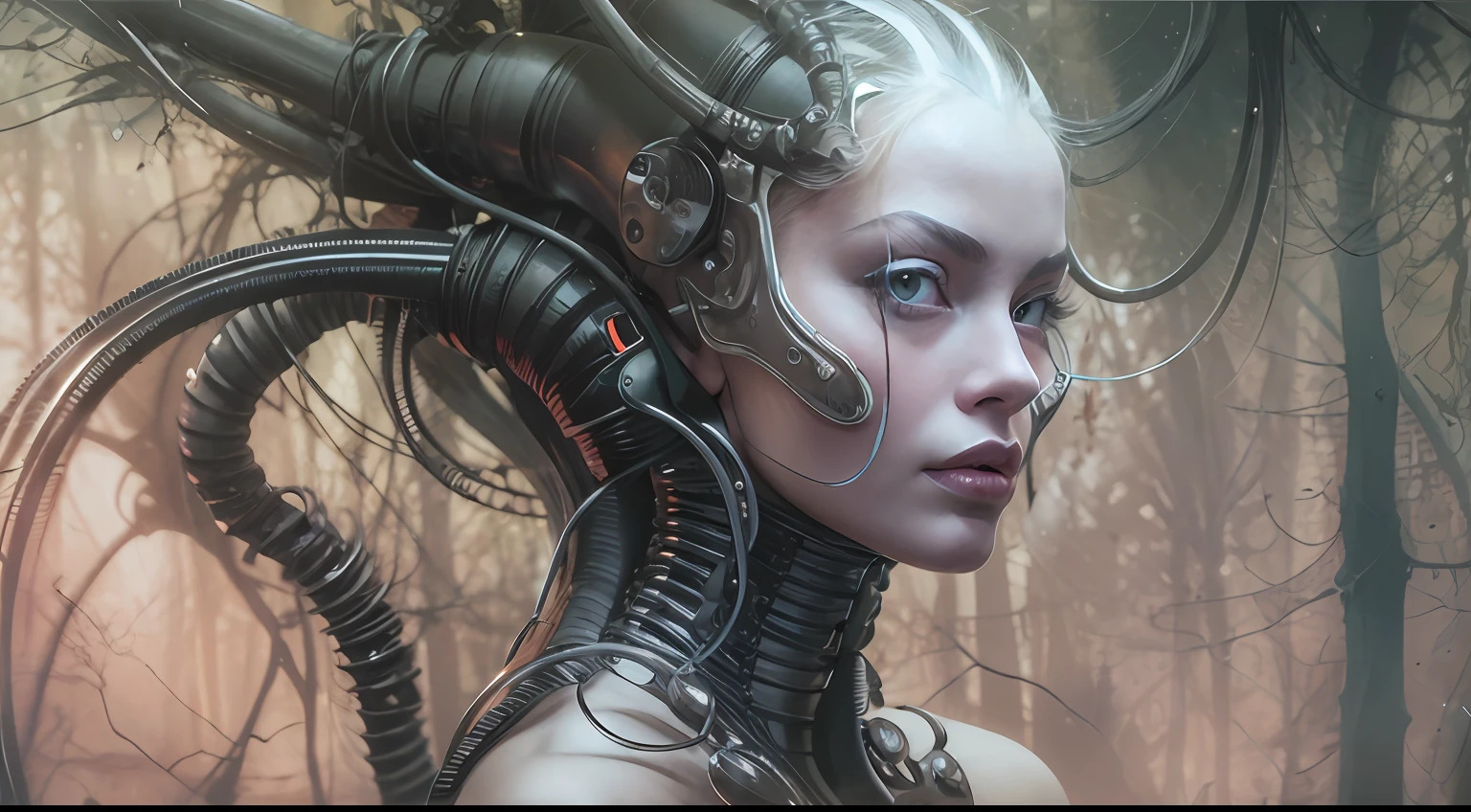 an alien Hans Giger, [Margot Robbie | Karina Razumovskaya], cuerpo completo, Cara perfecta, Magnificent face, cuerpo perfecto, Detalles complejos, obra maestra fotorrealista de Aaron Horkey y Jeremy Mann, Submarino