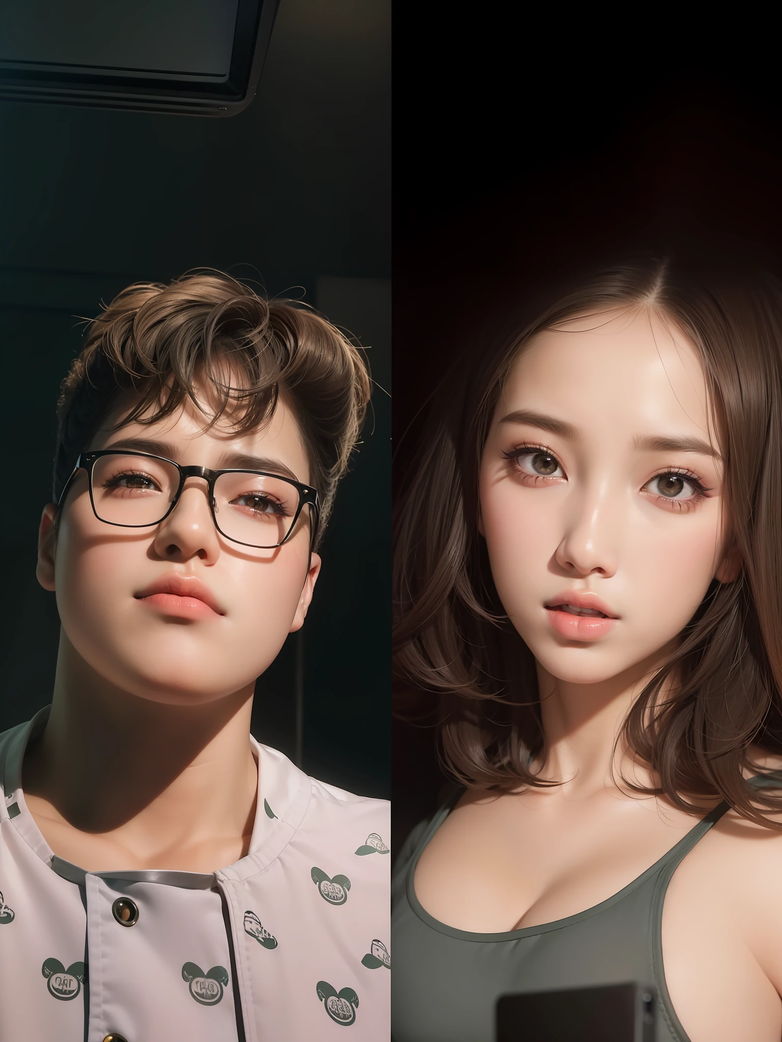 beautiful female k-pop idol, gigantic breasts, huge cleavage, her face is visible, close-up portrait, shot on sony a1, 85mm F/1. 4 ISO 100, medium format, 45 megapixel, studio lighting, softbox, high shutter speed flash photography, award-winning photograph with golden ratio composition, look at viewer