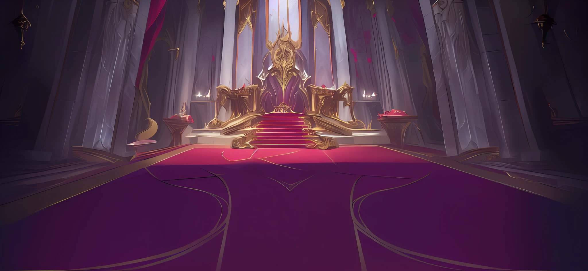 View of the throne with red carpet and red carpet, decadent throne room, Throne Room, exquisitely designed throne room, ornate border + concept-art, stunning arcanum backdrop, palace background, arena background, in a throne room, Riot game concept art, rustic throne room, interior background art, League of Legends concept art, concept art magical highlight