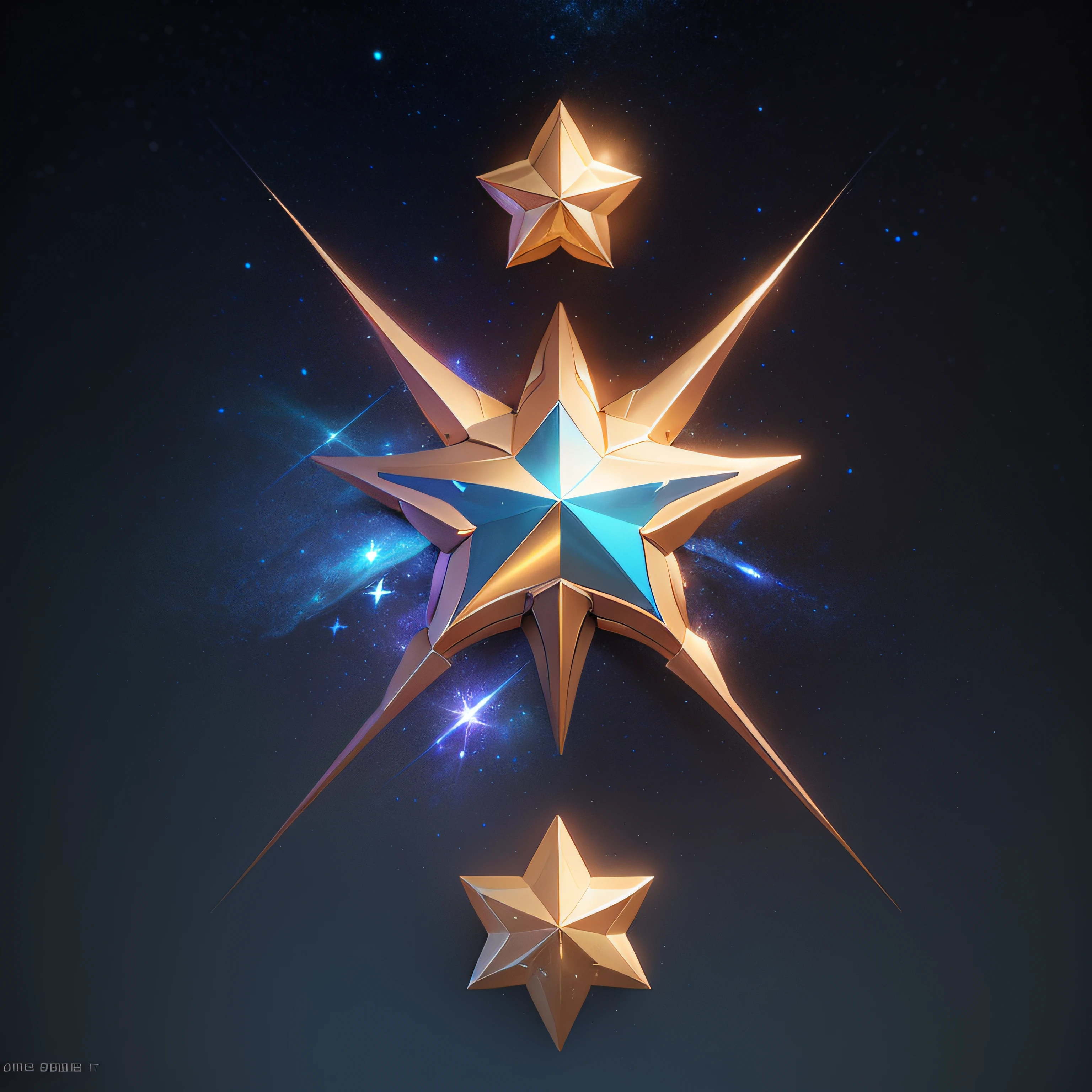 There is a very large star，Blue and gold design, star guardian inspired, concept art magical highlight, item art, object concept art, Stylized concept art, prop design, stylized as a 3d render, cel shaded pbr, Stylized 3 D, Stylized game art, stylized pbr, concept-art, concept-art, game assets