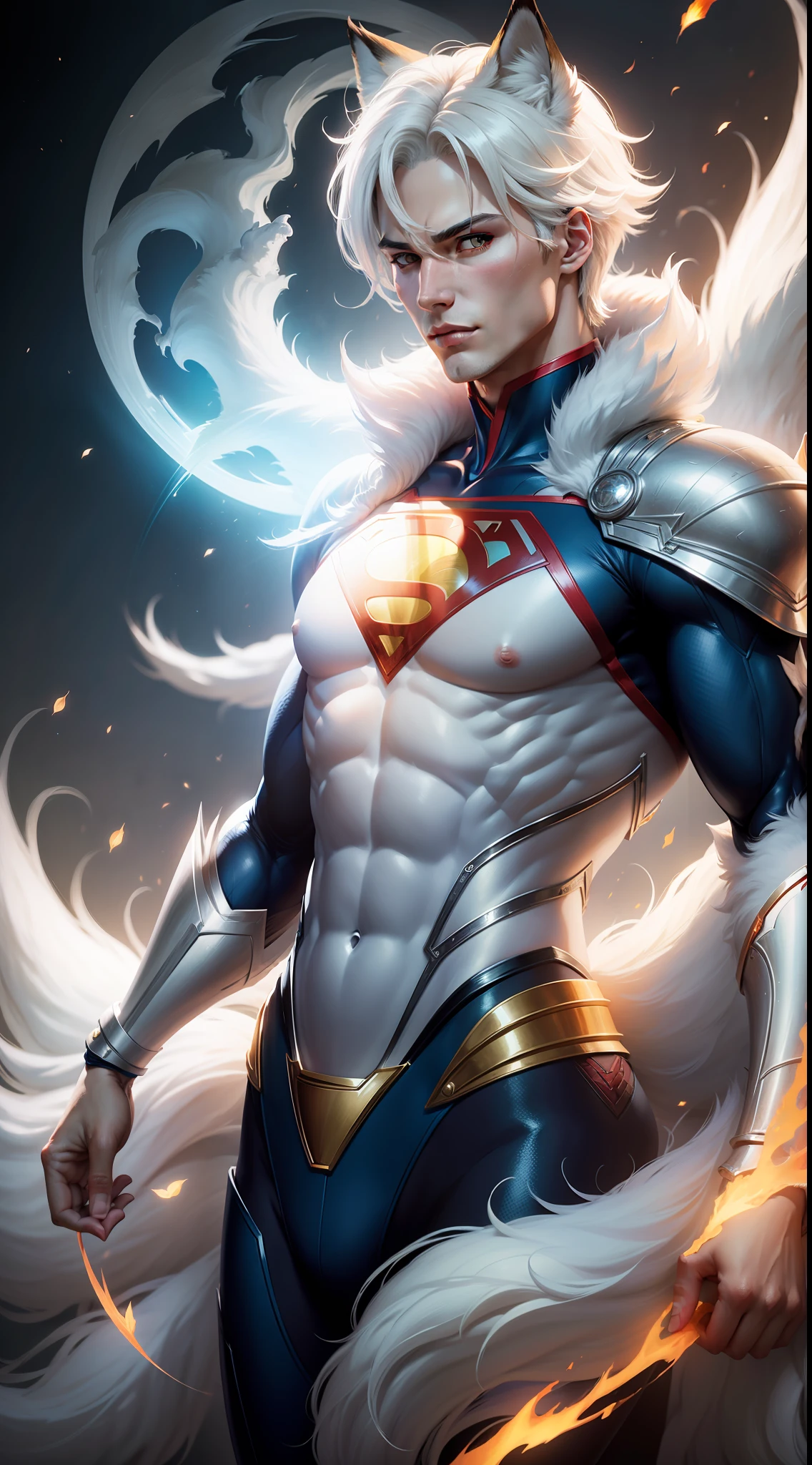 anime, fantasy, superman fox, fantasy art, fantasy, superman fox, fantasy, superman fox, superman fox, superman fox, superman fox, superman fox, superman fox, superman fox, superman fox, fox, ethereal superman fox, kitsune tailed superman fox, tailed superman fox, kitsune, mythical creature, fantasy superman fox love, art of silver superman fox, white - haired superman fox, mizutsune, nine tails