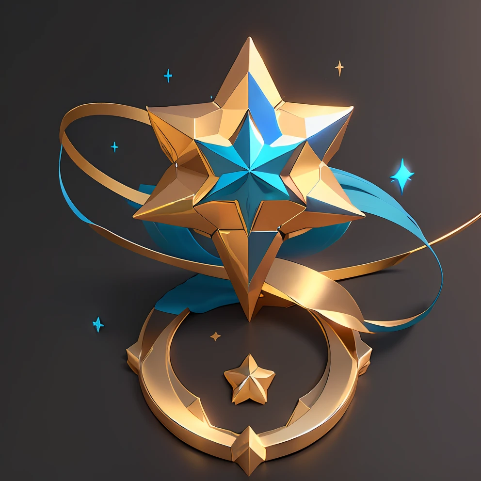 There is a very large star,Blue and gold design, star guardian inspired, concept art magical highlight, item art, object concept art, Stylized concept art, prop design, stylized as a 3d render, cel shaded pbr, Stylized 3 D, Stylized game art, stylized pbr, concept-art, concept-art, game assets