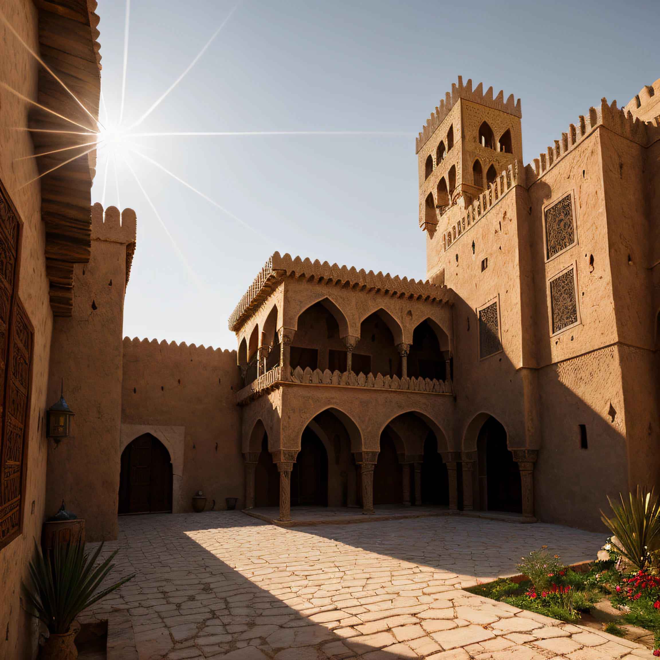close up depiction of a medieval fantasy north african traditional house, exterior, medieval fantasy north african architecture, elaborate, in a medieval fantasy north african traditional city, (backlighting), realistic, masterpiece, highest quality, lens flare, shade, bloom, [[chromatic aberration]], by Jeremy Lipking, by Antonio J. Manzanedo, digital painting