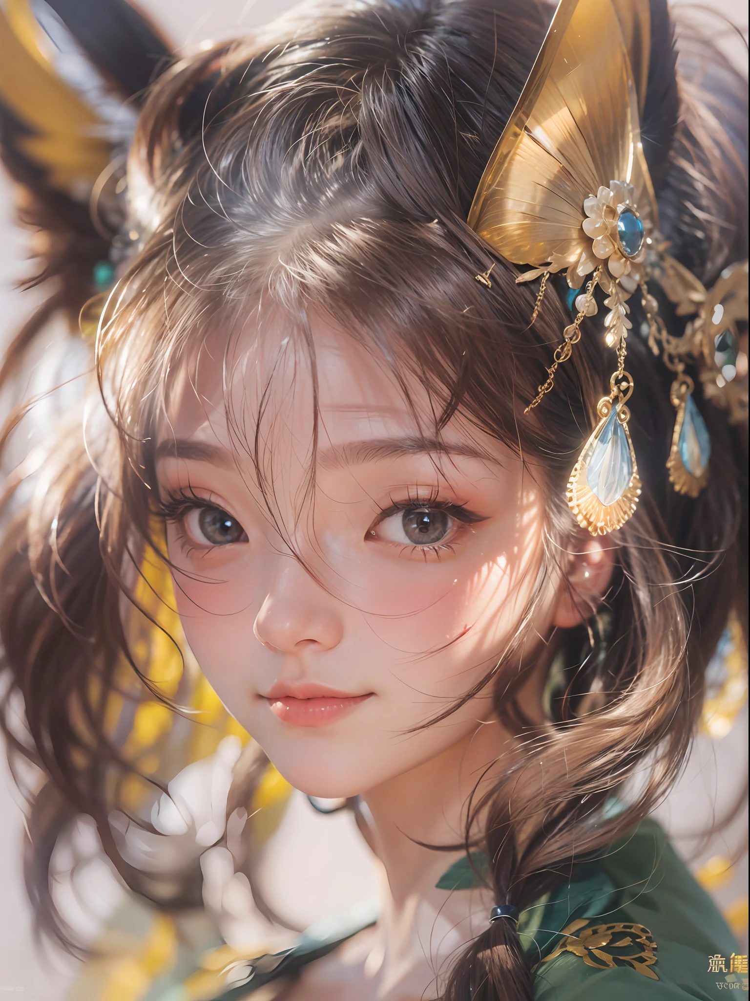 Fox Ear Sister，facial closeups，The face is delicate，big breasts beautiful，Flawless，Macro lens，Works of masters，super-fine，best qualtiy，8K分辨率，