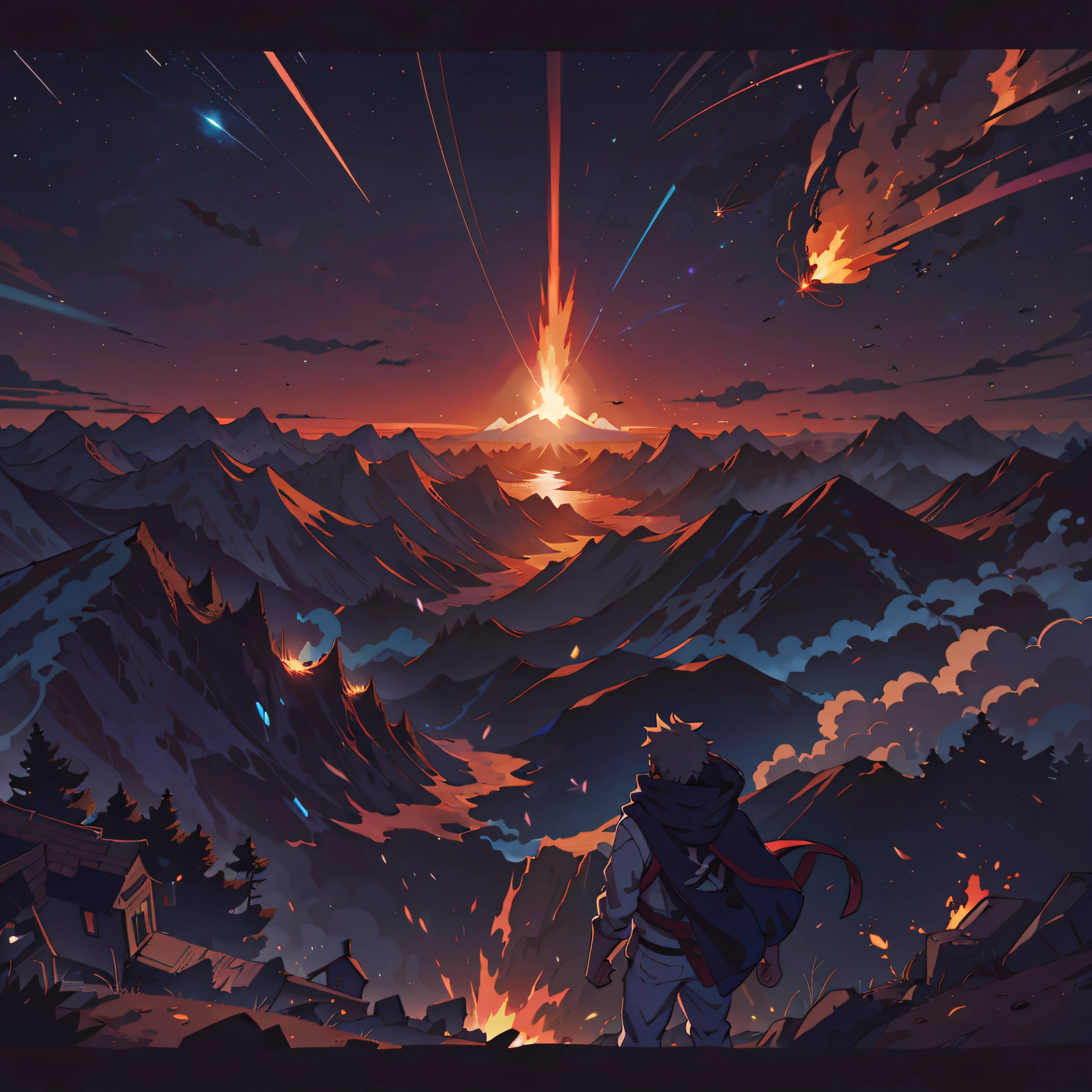 (best-quality:0.8),
(best-quality:0.8), perfect anime illustration, beautiful landscape flaming meteor destruction, shattered