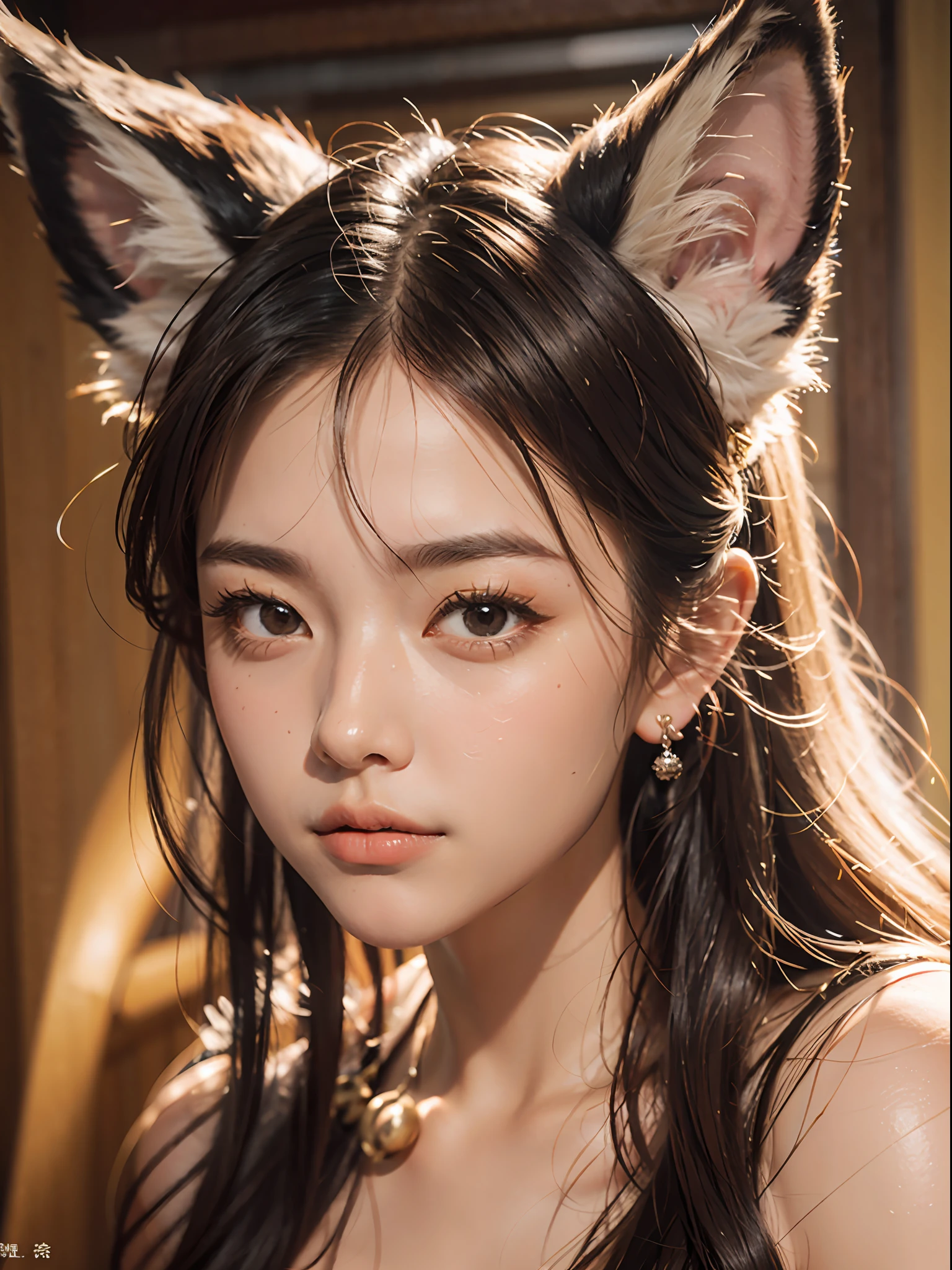 Fox ear sister,facial closeups,The face is delicate,big breasts beautiful,Flawless,Macro lens,Works of masters,super-fine,best qualtiy,8K分辨率,