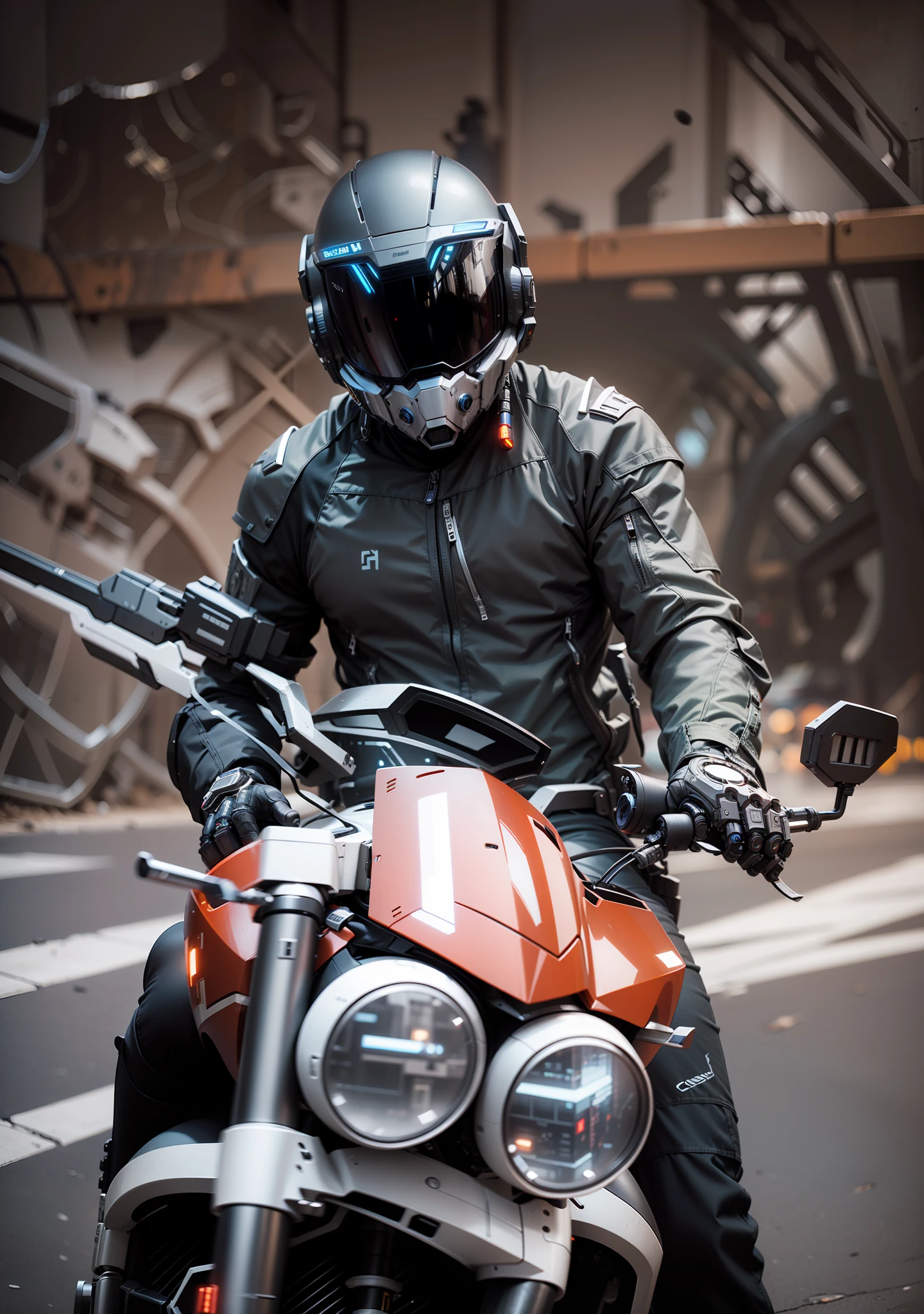 Handsome cyberpunk mech warrior，Black cyberpunk mech costume，High-tech black full enveloping helmet，Biomechanicals， MSHN Robot Man，High-tech helmet，hyper realisitc， Steel， Complex design， insanely details， finely detailled， Extremely clear lines， cinmatic lighting， photograph realistic， A detailed masterpiece