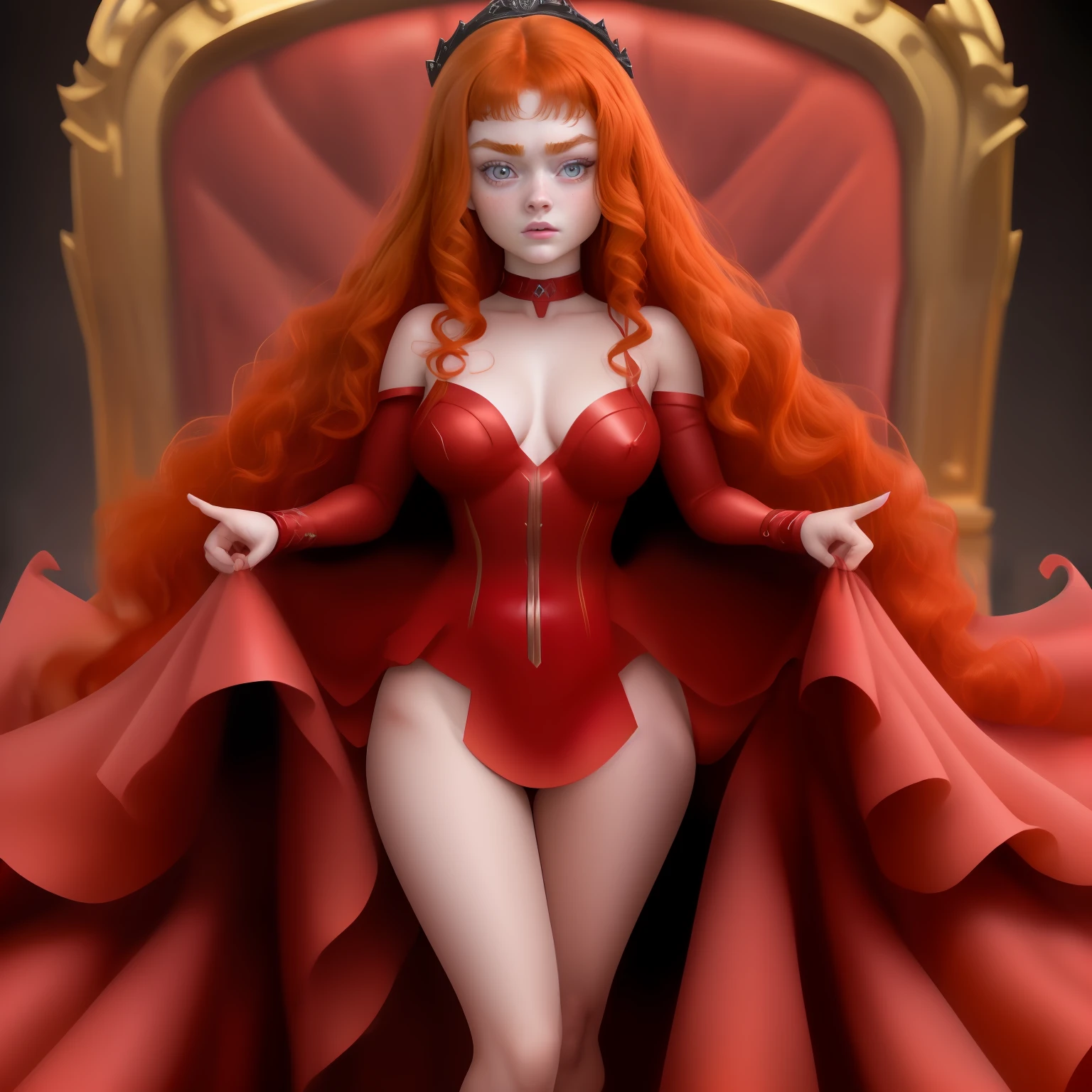 ((Maxed details))Full body  American actress (Sadie sink) as a Scarlett witch,8KUltra,wide angle,detail body (big boobs), extreme detailed (eyes & eyebrows) extreme detaile, detailed hair(Ginger colour hair,style wavy hair),face extreme detail(cute,stunning),sharp look,wide ass, background (throne in hell)))