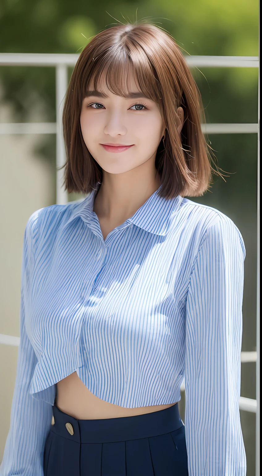 ((top-quality、8K、masterpiece:1.3))、Beautiful 20 year old girl with perfect body shape、K-pop Idol Face、Slim Abs Beauty:1.3、(Hairstyles Brown Hair Shortcuts、Colossal tits)、doress:1.1、Super fine face、Delicat eyes、二重まぶた、A smile with shame、Duan、Full body photo