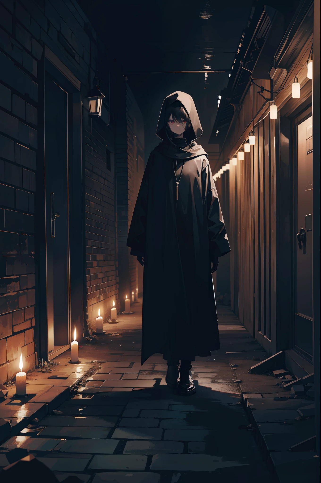 8k,dark theme,ghost town,ruins,god of death,to drift,human spirit,candle light,(ultra-high quality),(ultra detailed),(ultra resolution),(ultra-high picture quality)