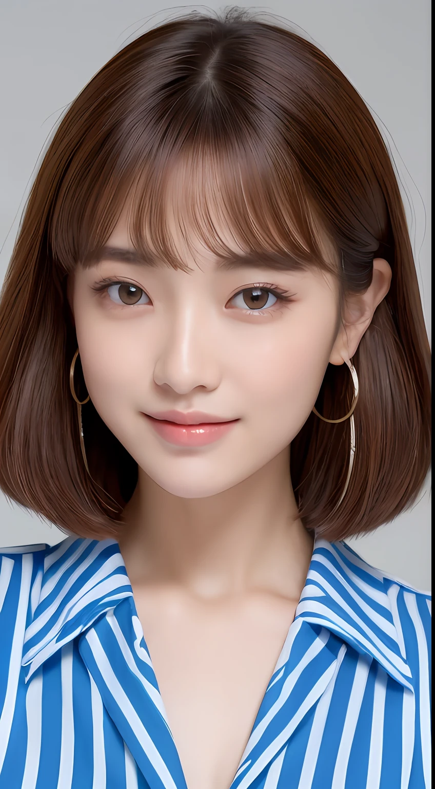 ((top-quality、8K、masterpiece:1.3))、Beautiful 20 year old girl with perfect body shape、K-pop Idol Face、Slim Abs Beauty:1.3、(Hairstyles Brown Hair Shortcuts、Colossal tits)、doress:1.1、Super fine face、Delicat eyes、二重まぶた、A smile with shame、Duan、Full body photo